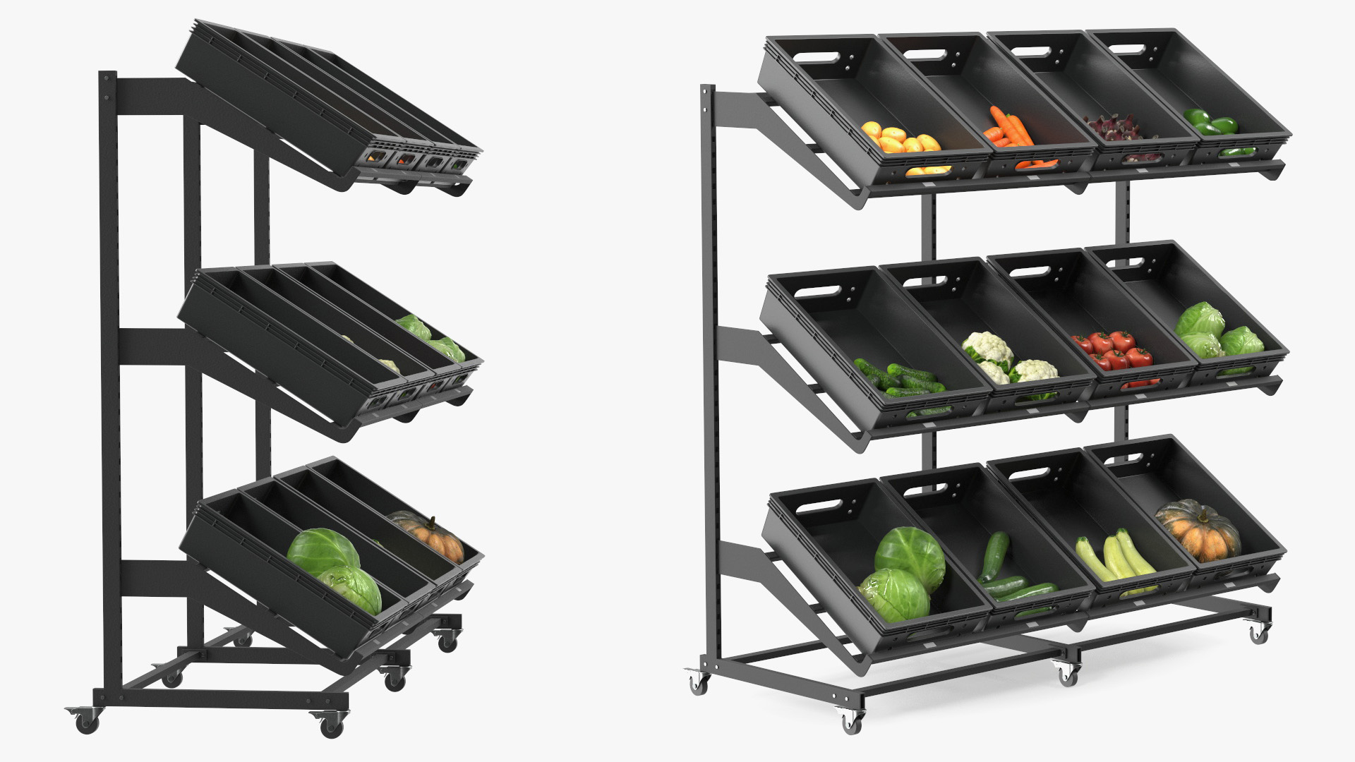 Fresh Vegetables on Display Rack 3D