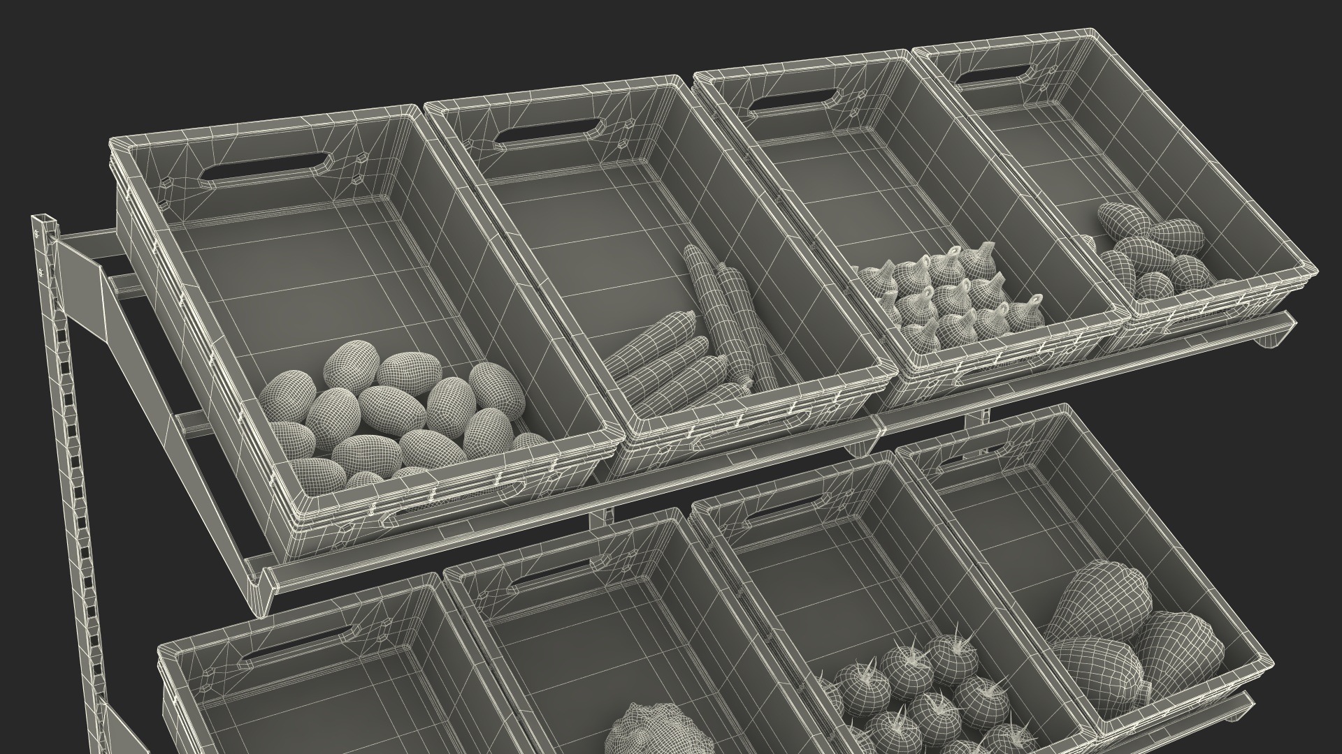 Fresh Vegetables on Display Rack 3D