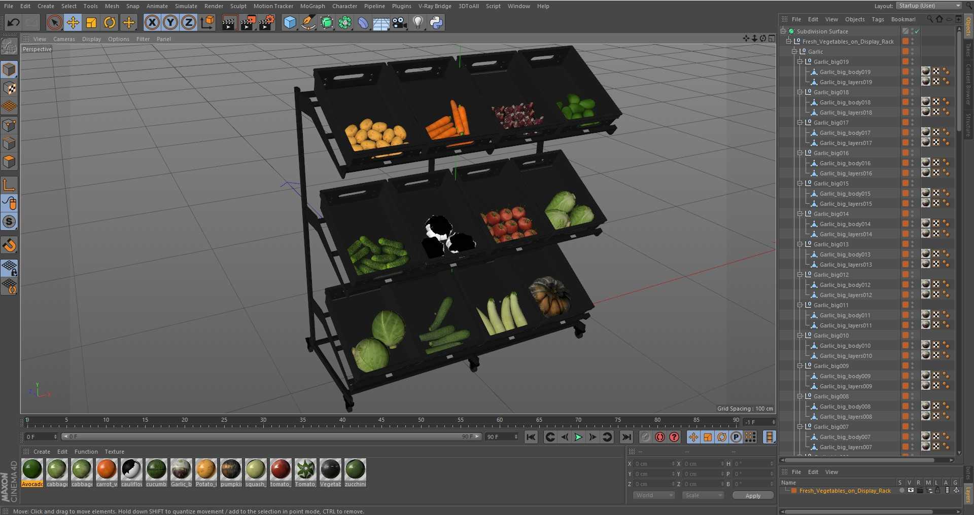 Fresh Vegetables on Display Rack 3D