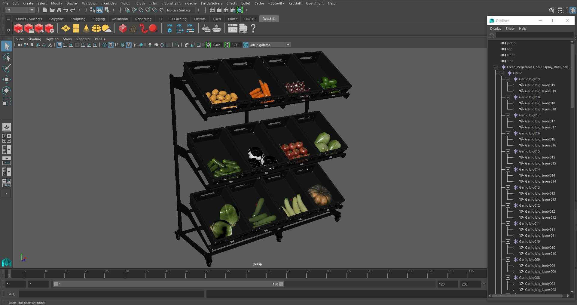Fresh Vegetables on Display Rack 3D