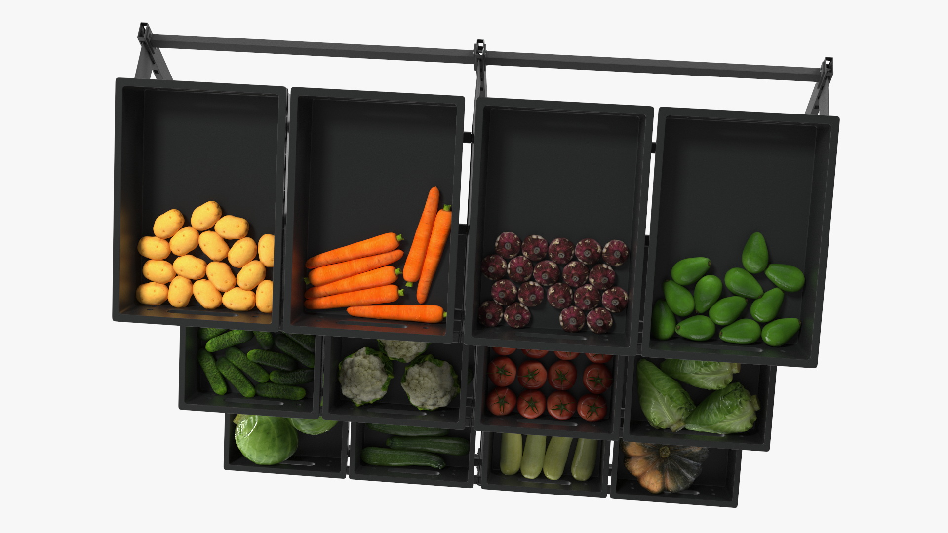 Fresh Vegetables on Display Rack 3D
