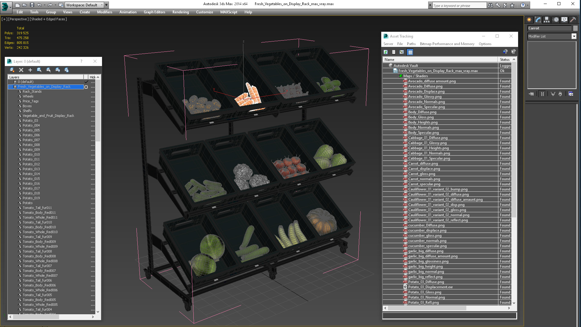 Fresh Vegetables on Display Rack 3D