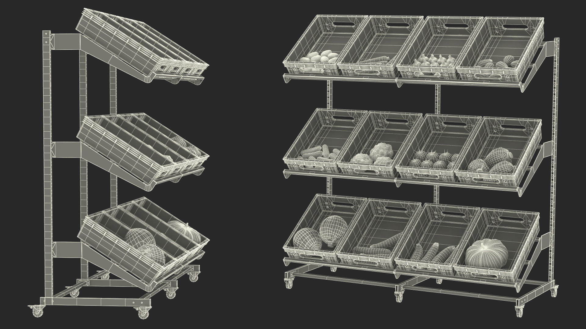 Fresh Vegetables on Display Rack 3D
