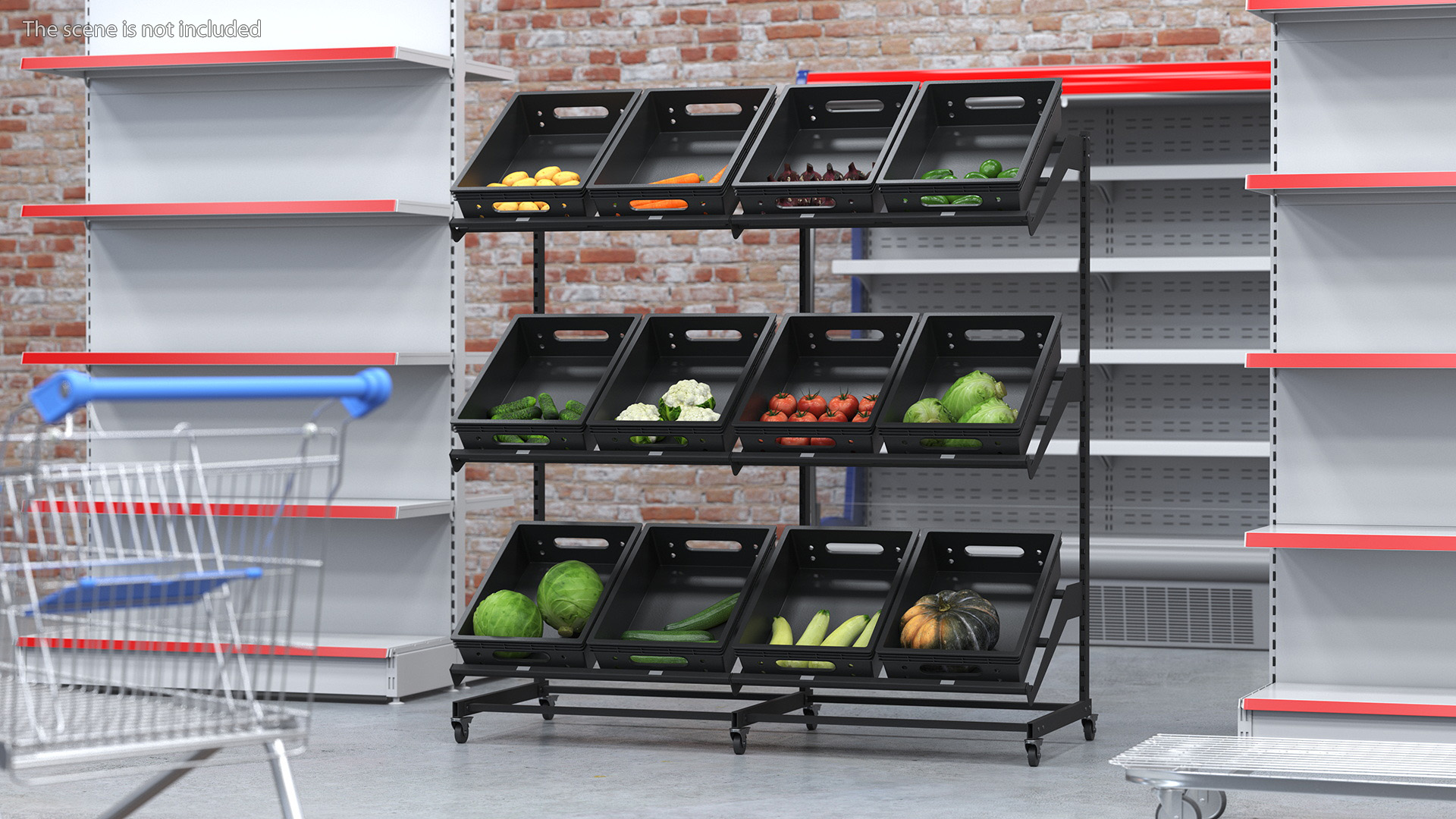 Fresh Vegetables on Display Rack 3D