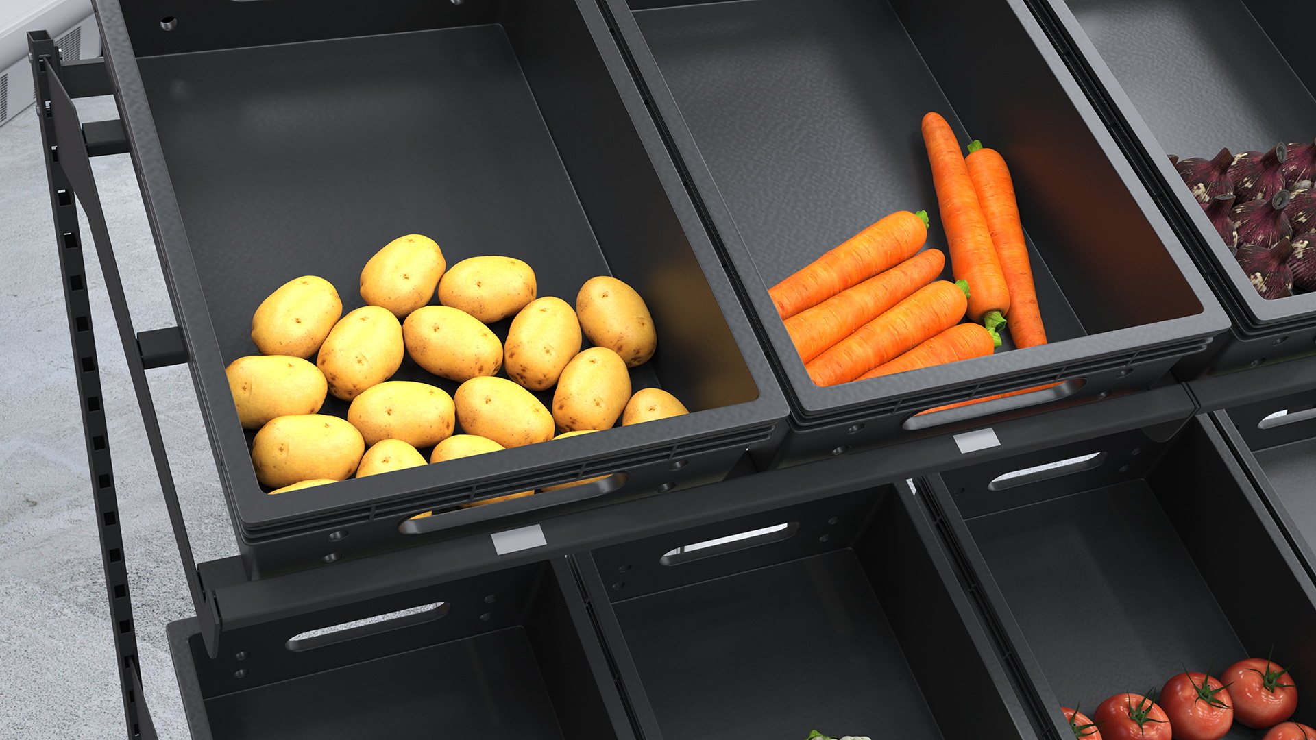 Fresh Vegetables on Display Rack 3D