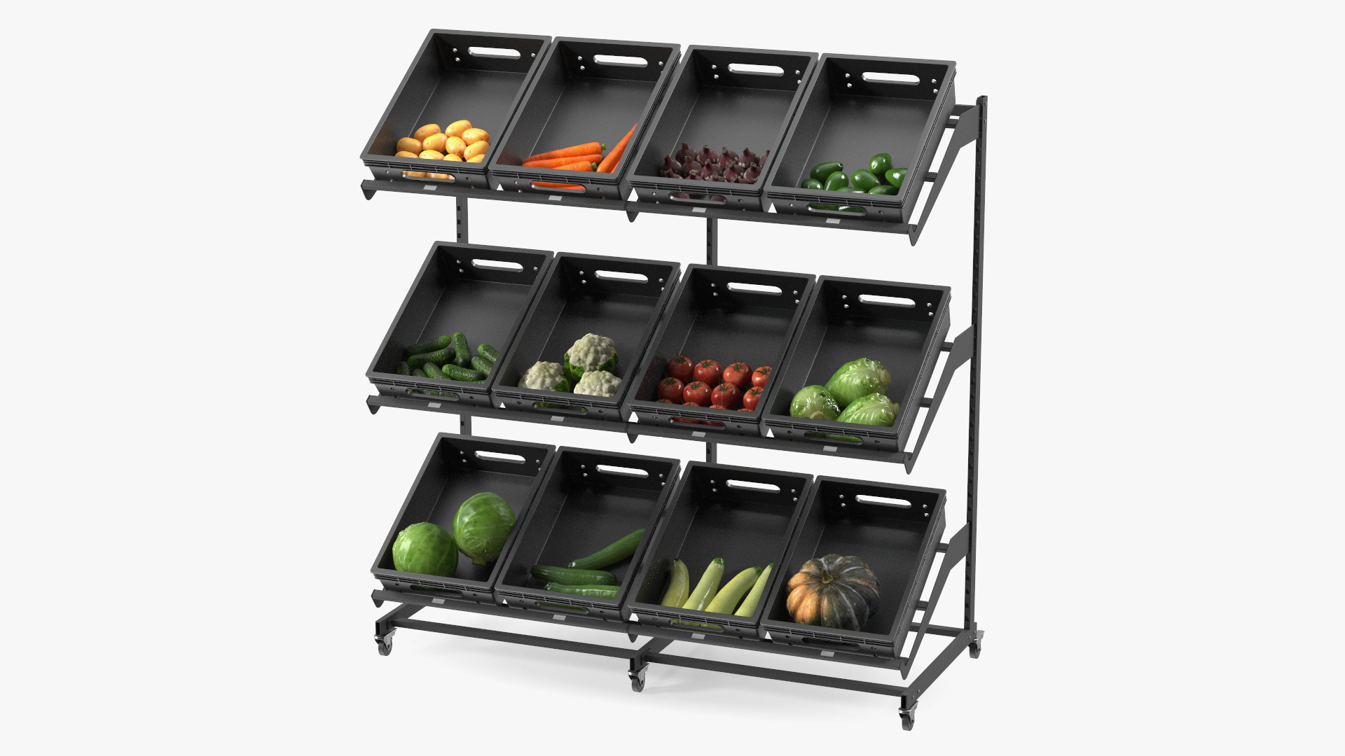 Fresh Vegetables on Display Rack 3D