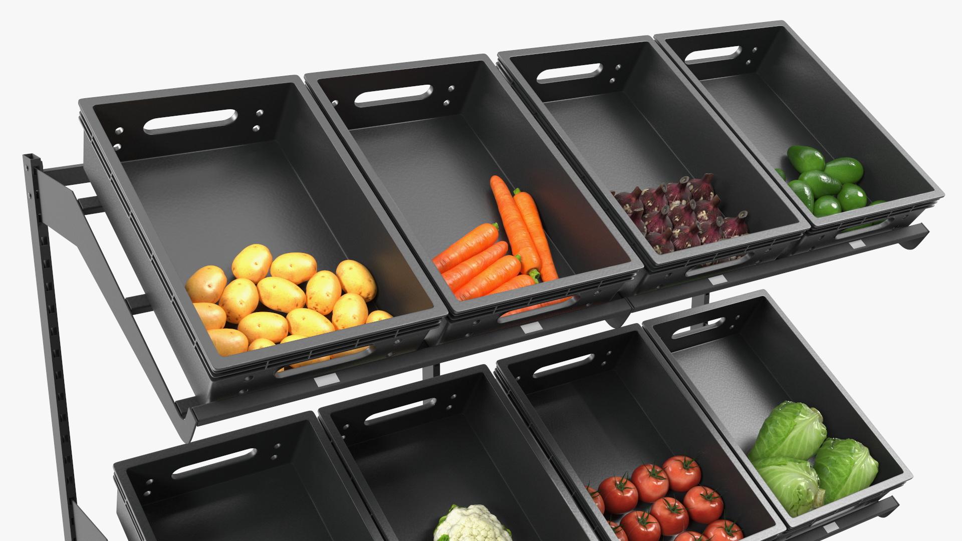 Fresh Vegetables on Display Rack 3D