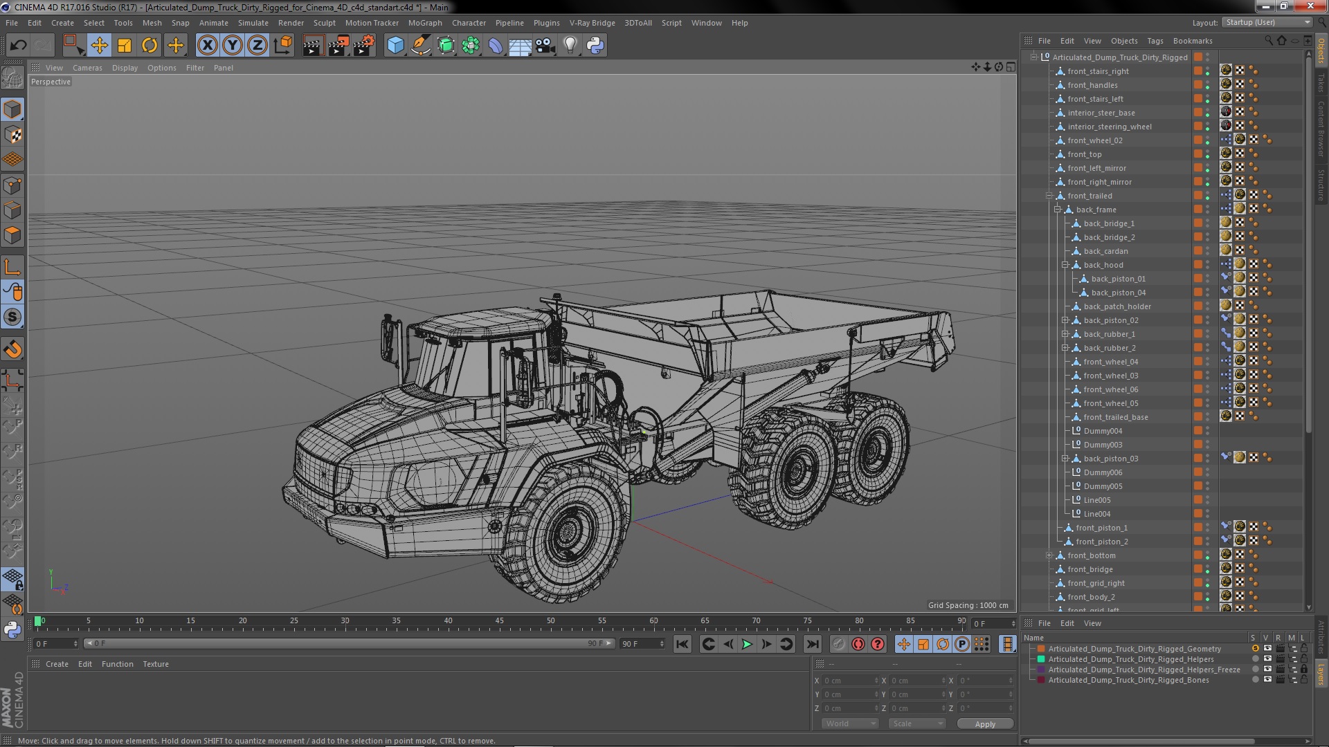 Articulated Dump Truck Dirty Rigged for Cinema 4D 3D model