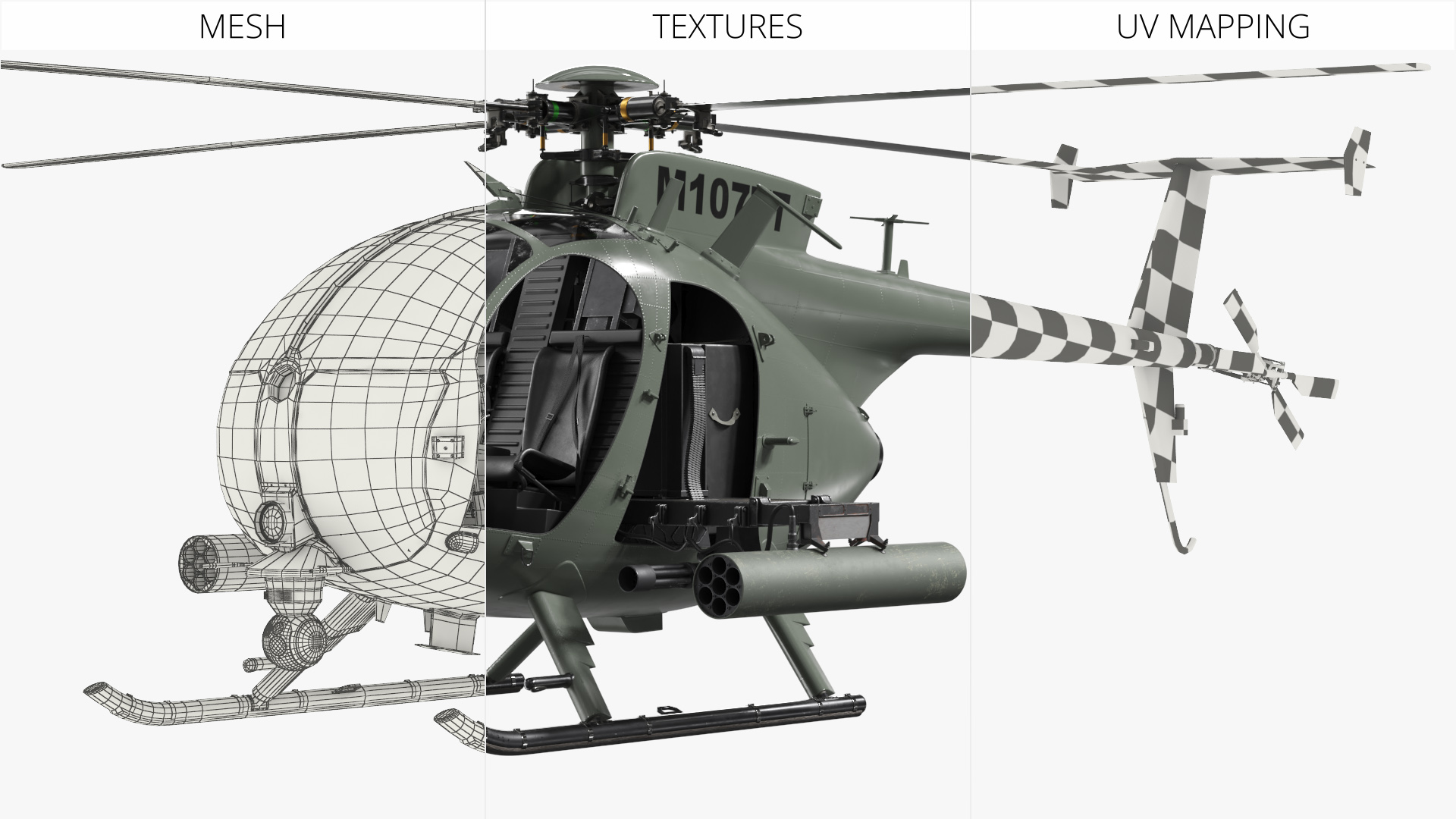 Military Trooper Helicopter with Weapon Rigged - view 12
