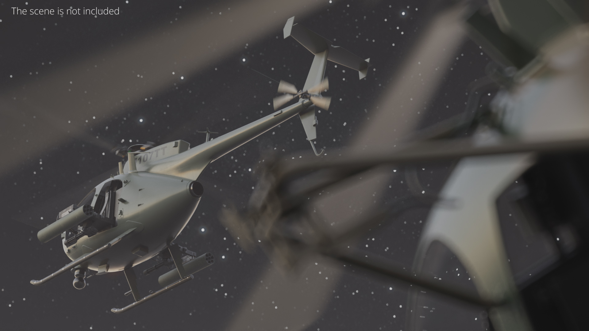 Military Trooper Helicopter with Weapon Rigged - view 3
