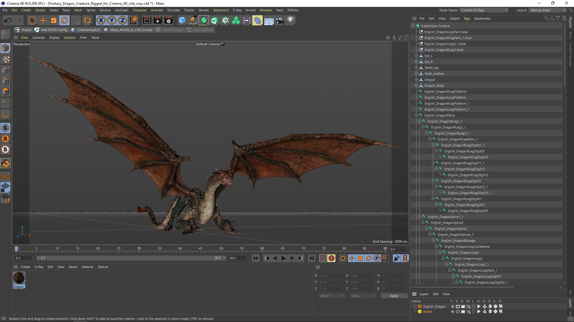 Fantasy Dragon Creature Rigged for Cinema 4D 3D model
