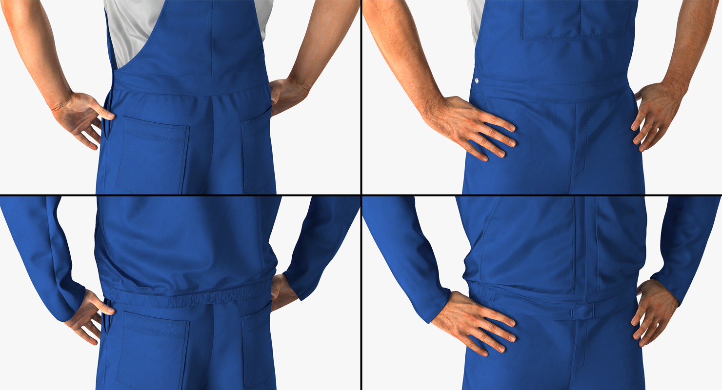 3D model Construction Worker Blue Overalls with Hardhat Standing Pose