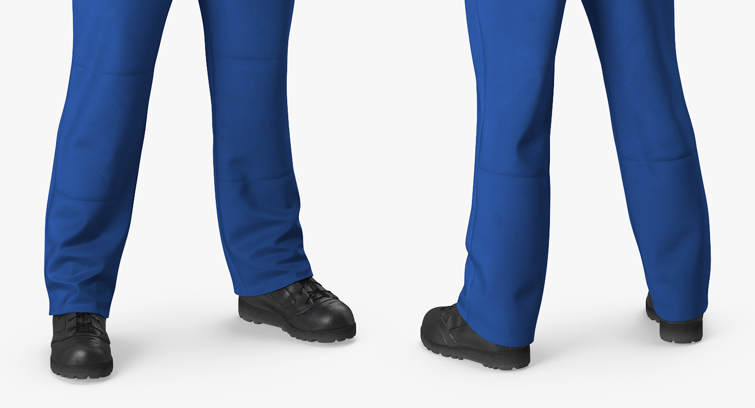 3D model Construction Worker Blue Overalls with Hardhat Standing Pose