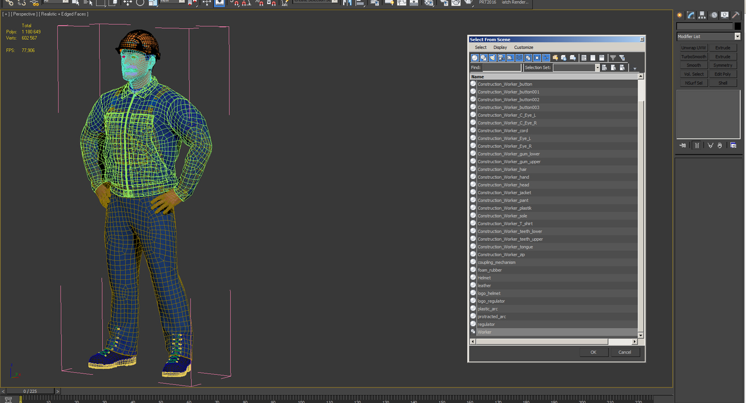 3D model Construction Worker Blue Overalls with Hardhat Standing Pose