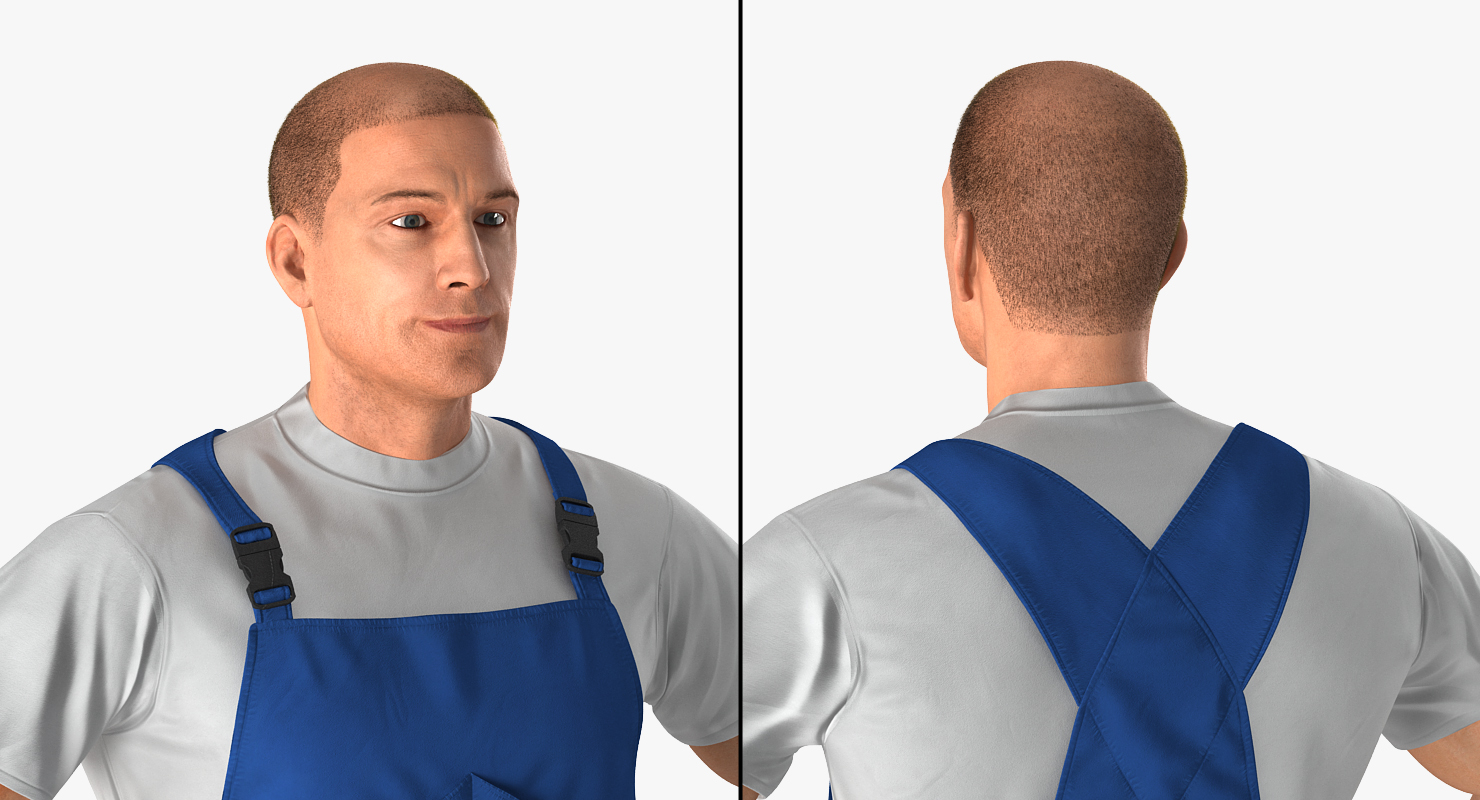 3D model Construction Worker Blue Overalls with Hardhat Standing Pose