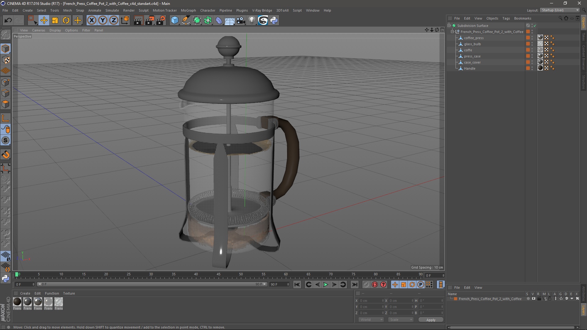 French Press Coffee Pot 2 with Coffee 3D