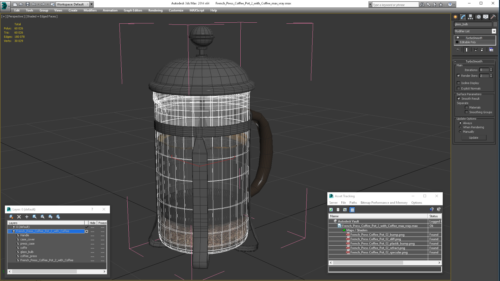 French Press Coffee Pot 2 with Coffee 3D