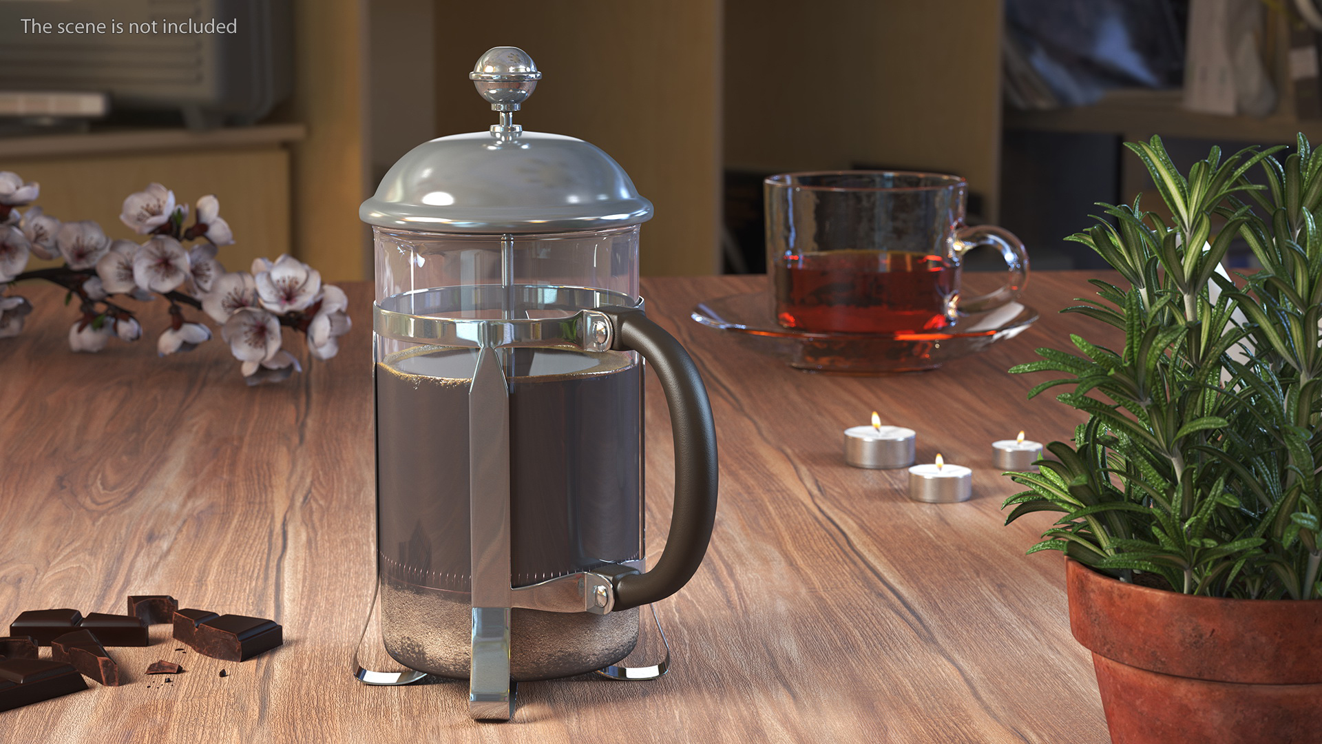 French Press Coffee Pot 2 with Coffee 3D