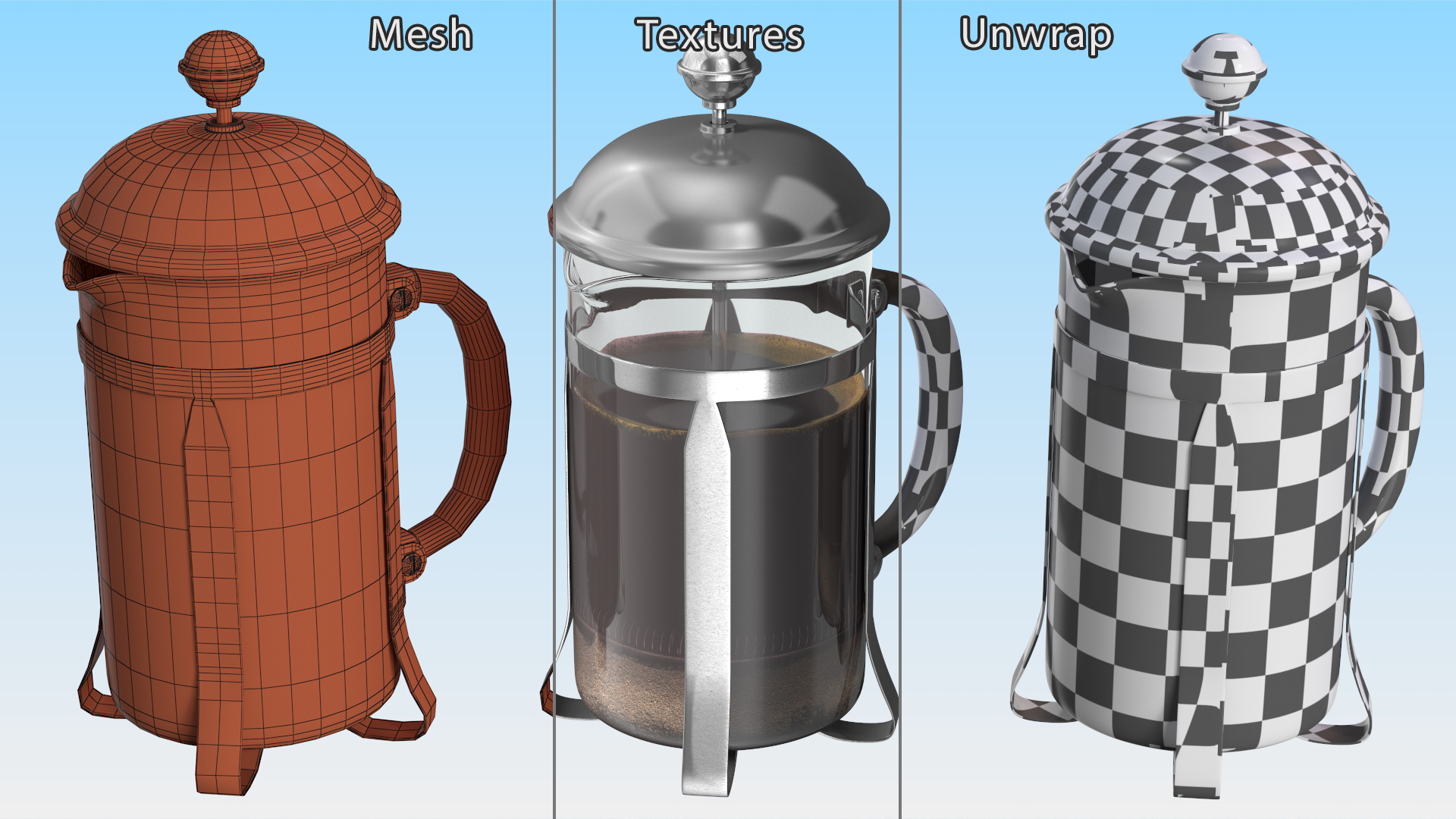 French Press Coffee Pot 2 with Coffee 3D