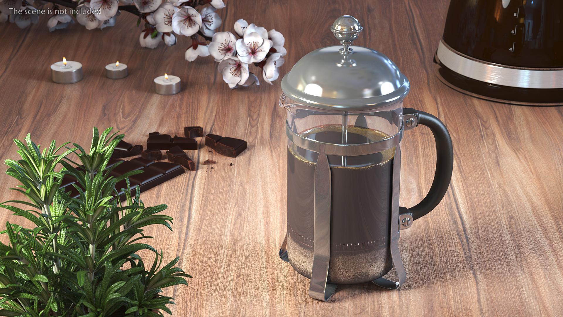 French Press Coffee Pot 2 with Coffee 3D