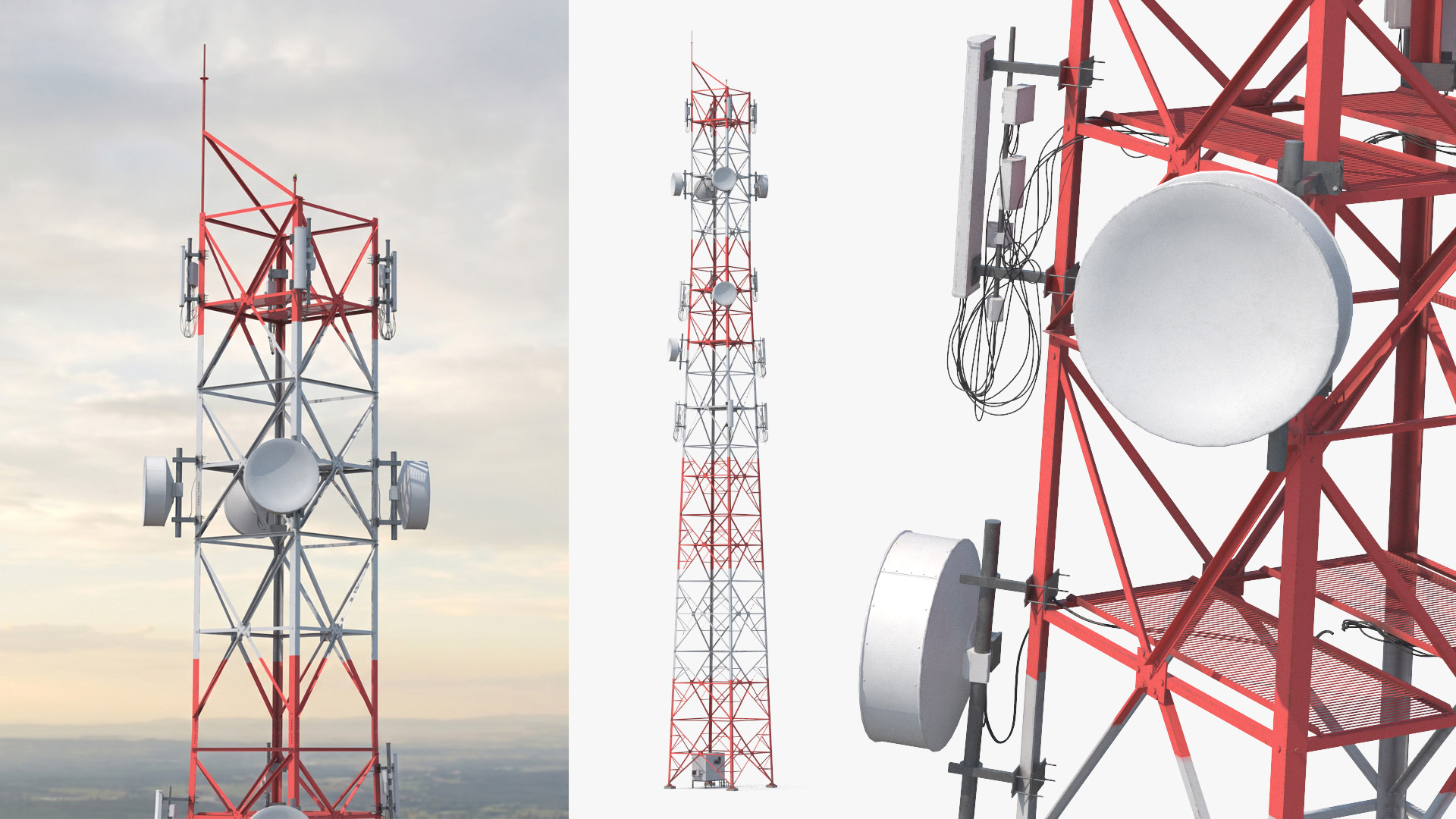Lattice Antenna Tower with Parabolic Dishes - view 2