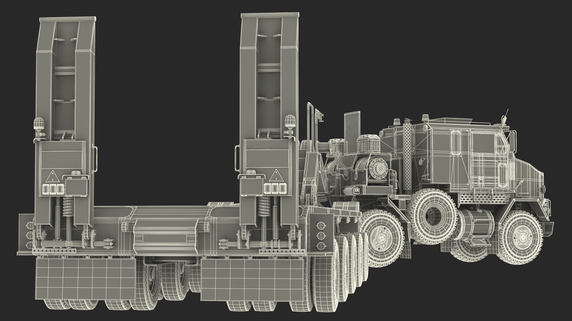 3D Oshkosh M1070 Truck Tractor with M1000 HET Semi-Trailer Camo Dirty Rigged model