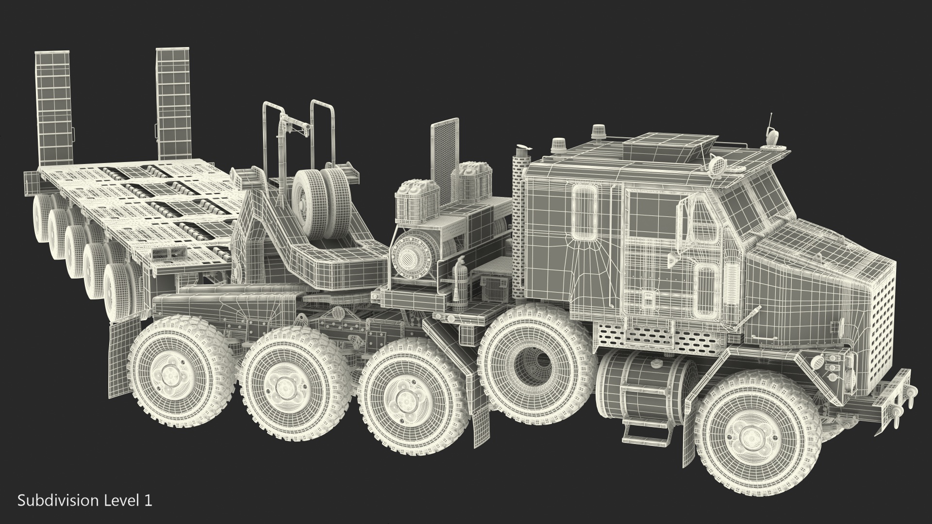 3D Oshkosh M1070 Truck Tractor with M1000 HET Semi-Trailer Camo Dirty Rigged model