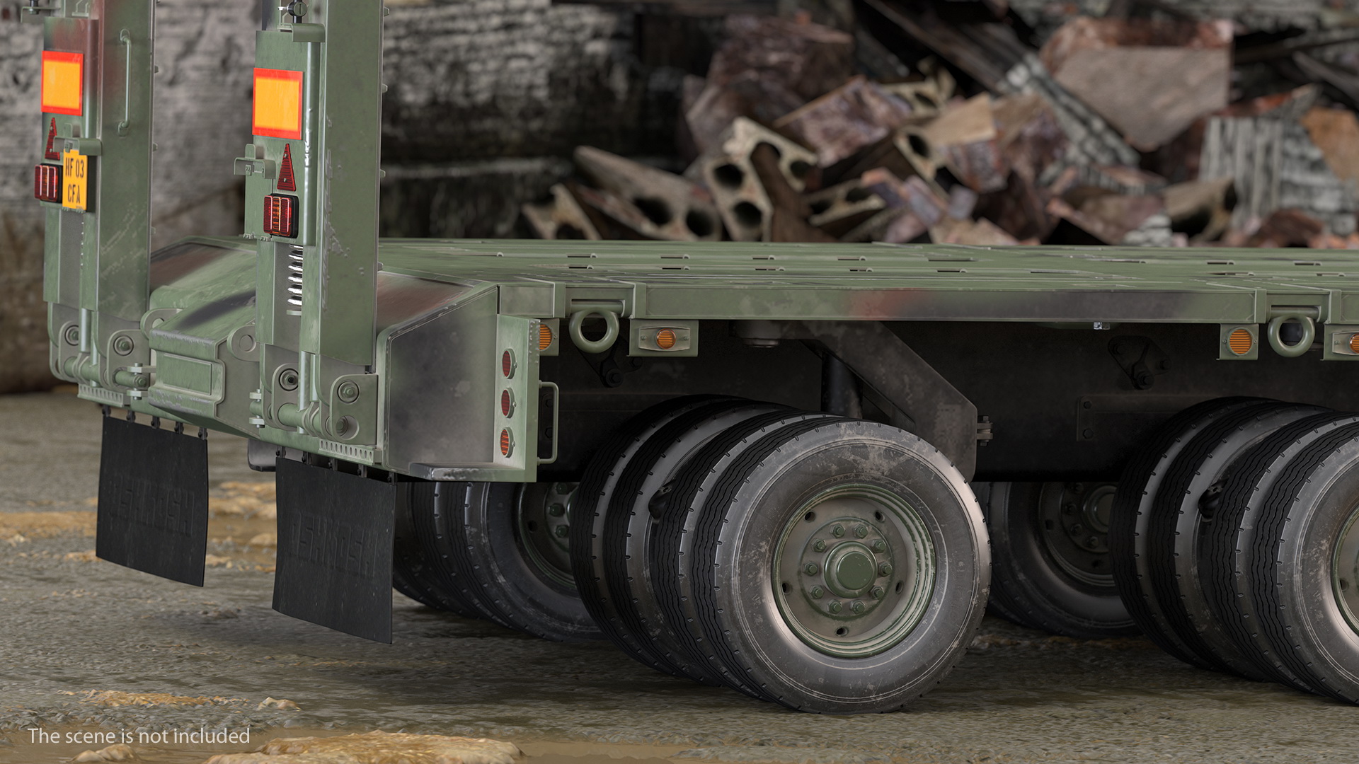 3D Oshkosh M1070 Truck Tractor with M1000 HET Semi-Trailer Camo Dirty Rigged model