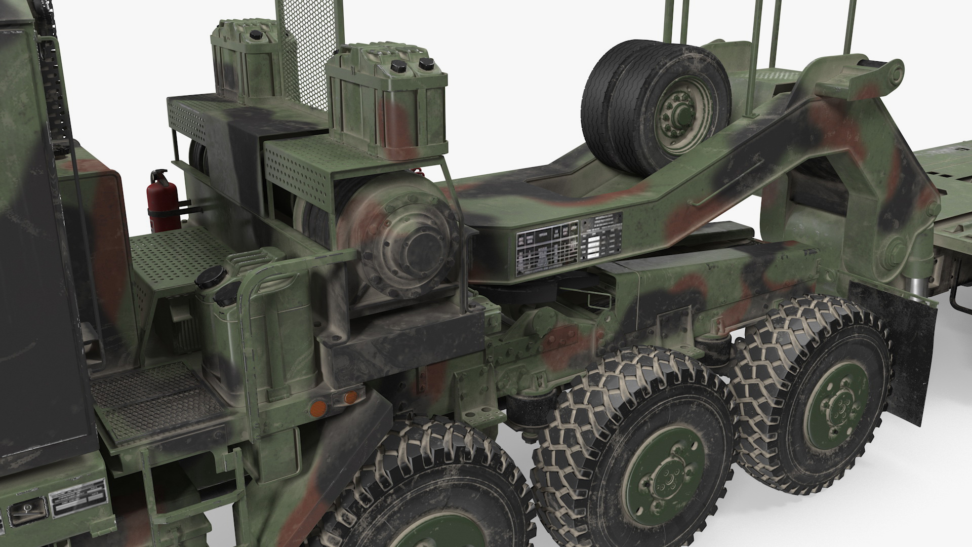 3D Oshkosh M1070 Truck Tractor with M1000 HET Semi-Trailer Camo Dirty Rigged model