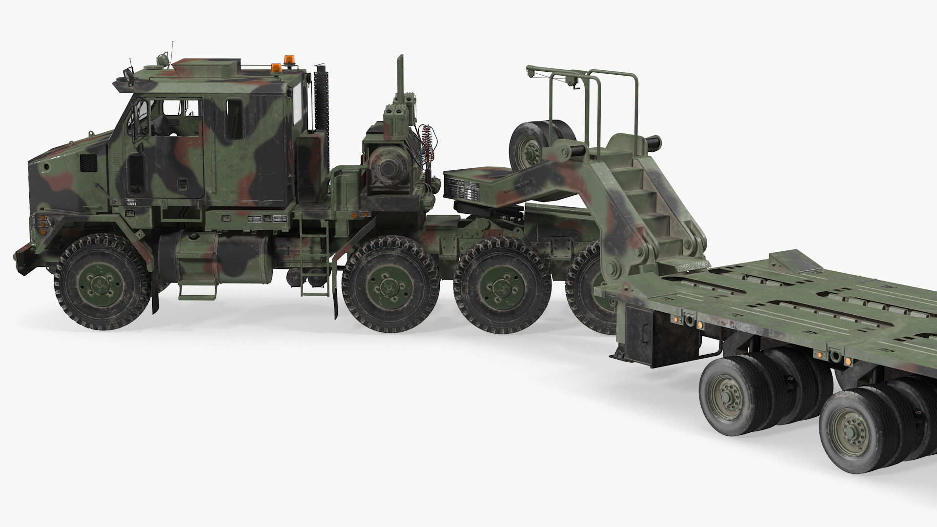3D Oshkosh M1070 Truck Tractor with M1000 HET Semi-Trailer Camo Dirty Rigged model