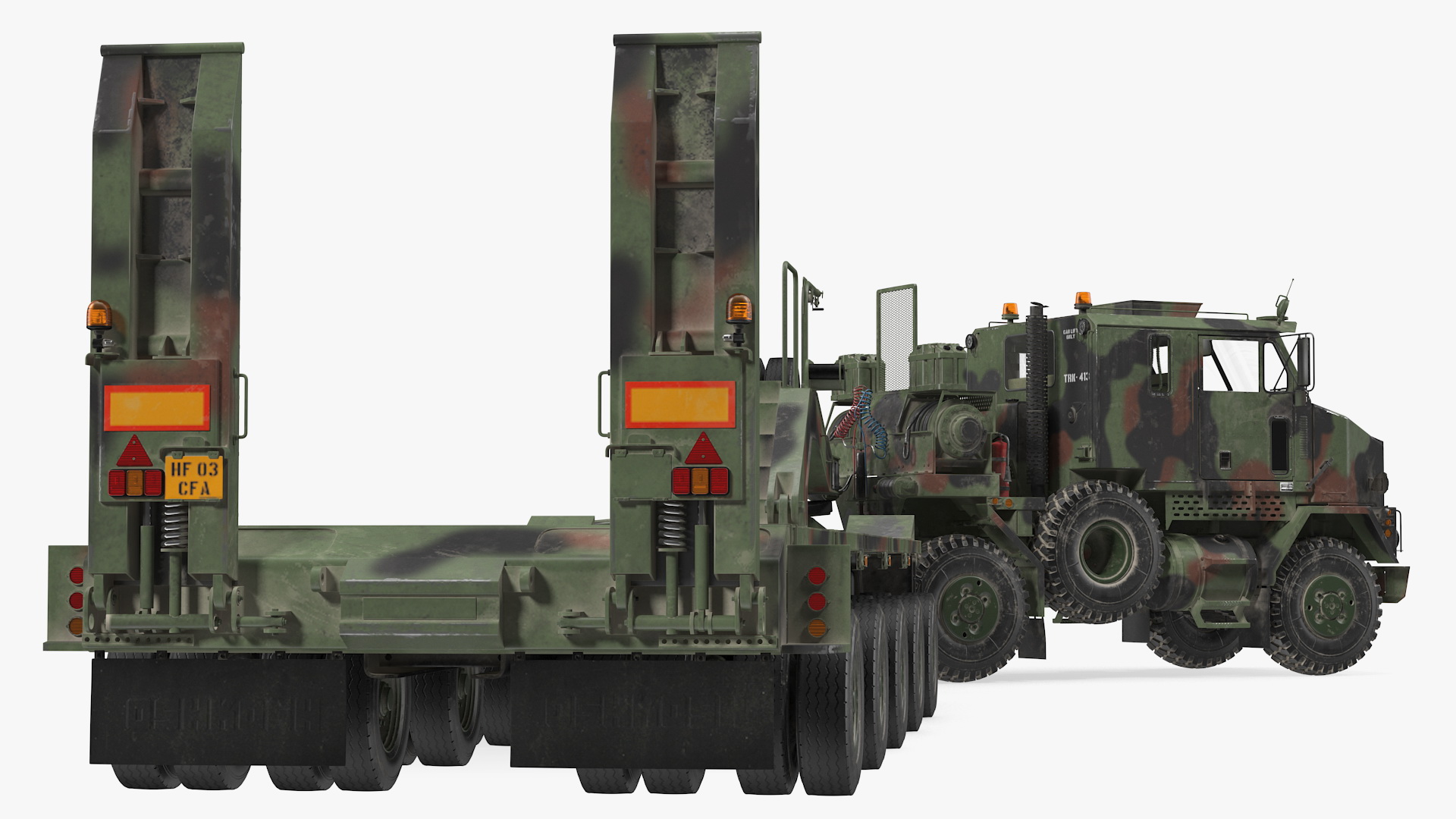 3D Oshkosh M1070 Truck Tractor with M1000 HET Semi-Trailer Camo Dirty Rigged model