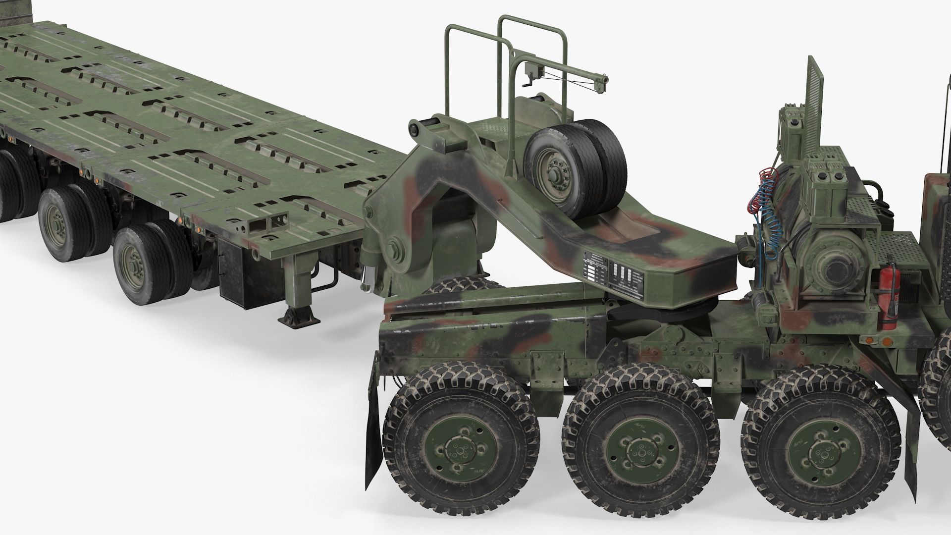 3D Oshkosh M1070 Truck Tractor with M1000 HET Semi-Trailer Camo Dirty Rigged model