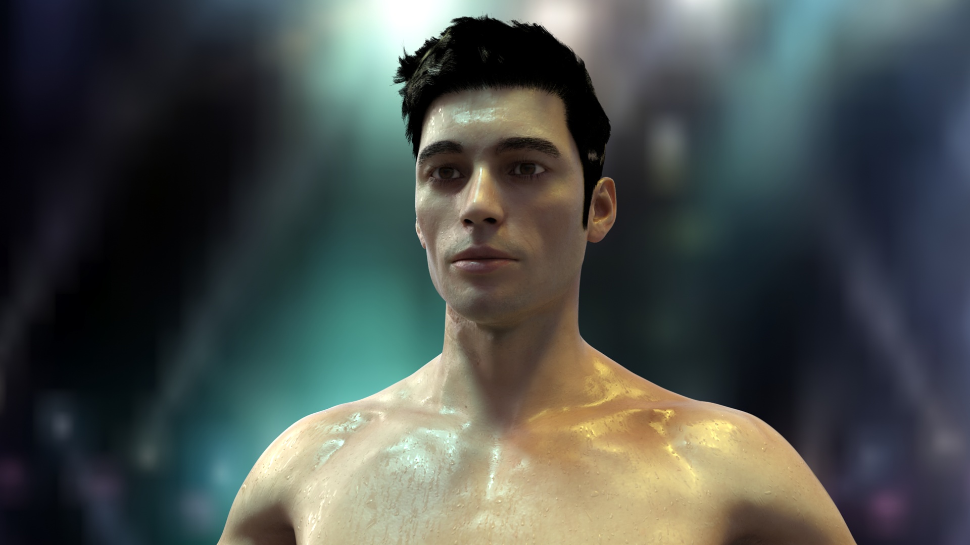 3D UFC MMA Fighter Wet with Sweat A-Pose Fur
