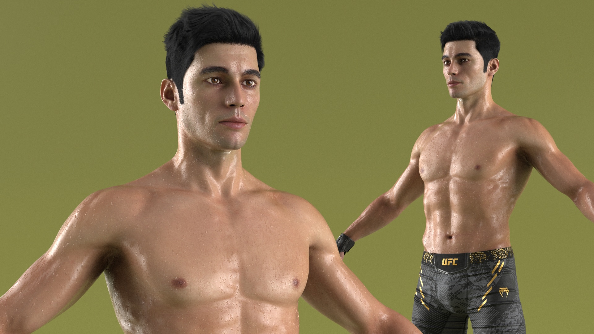 3D UFC MMA Fighter Wet with Sweat A-Pose Fur