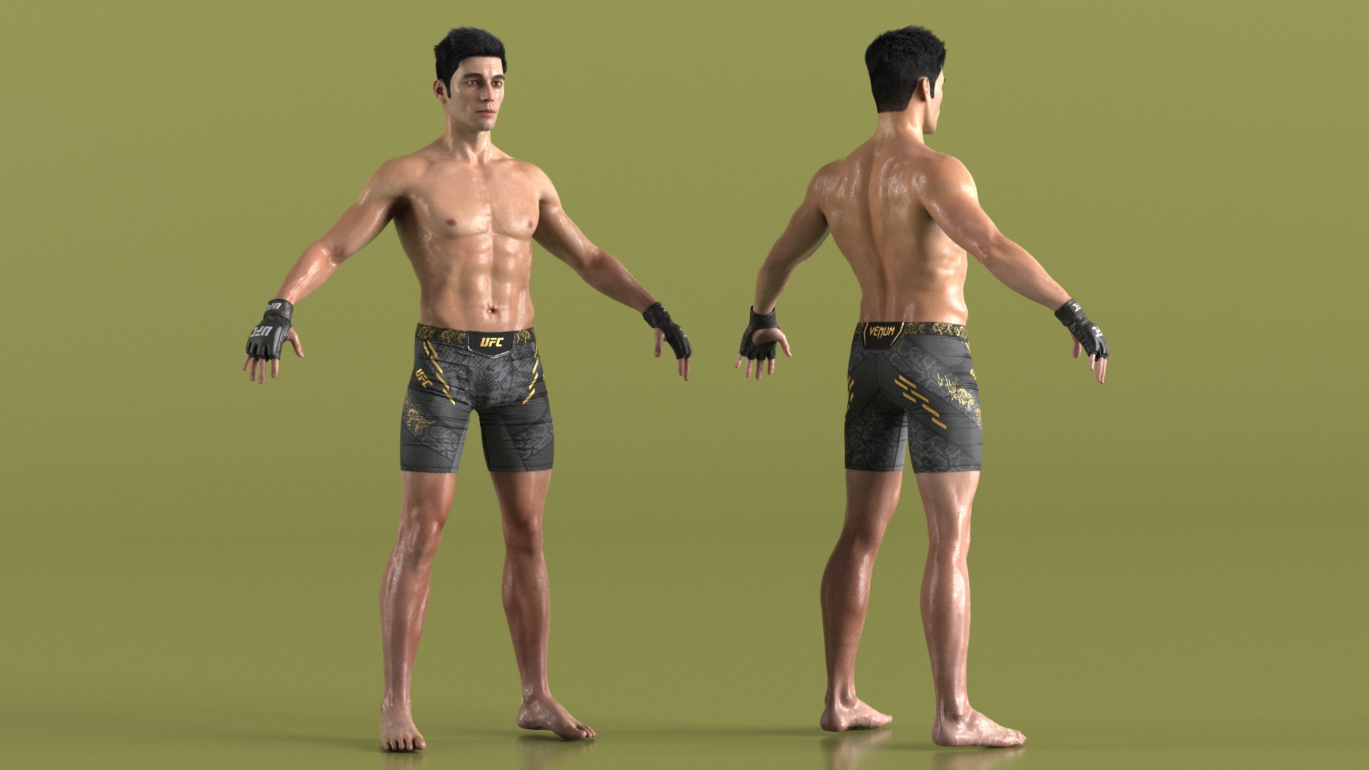 3D UFC MMA Fighter Wet with Sweat A-Pose Fur