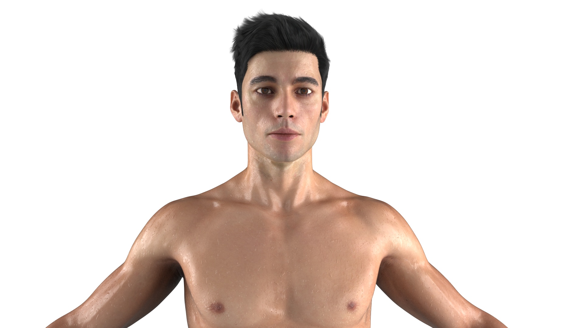 3D UFC MMA Fighter Wet with Sweat A-Pose Fur