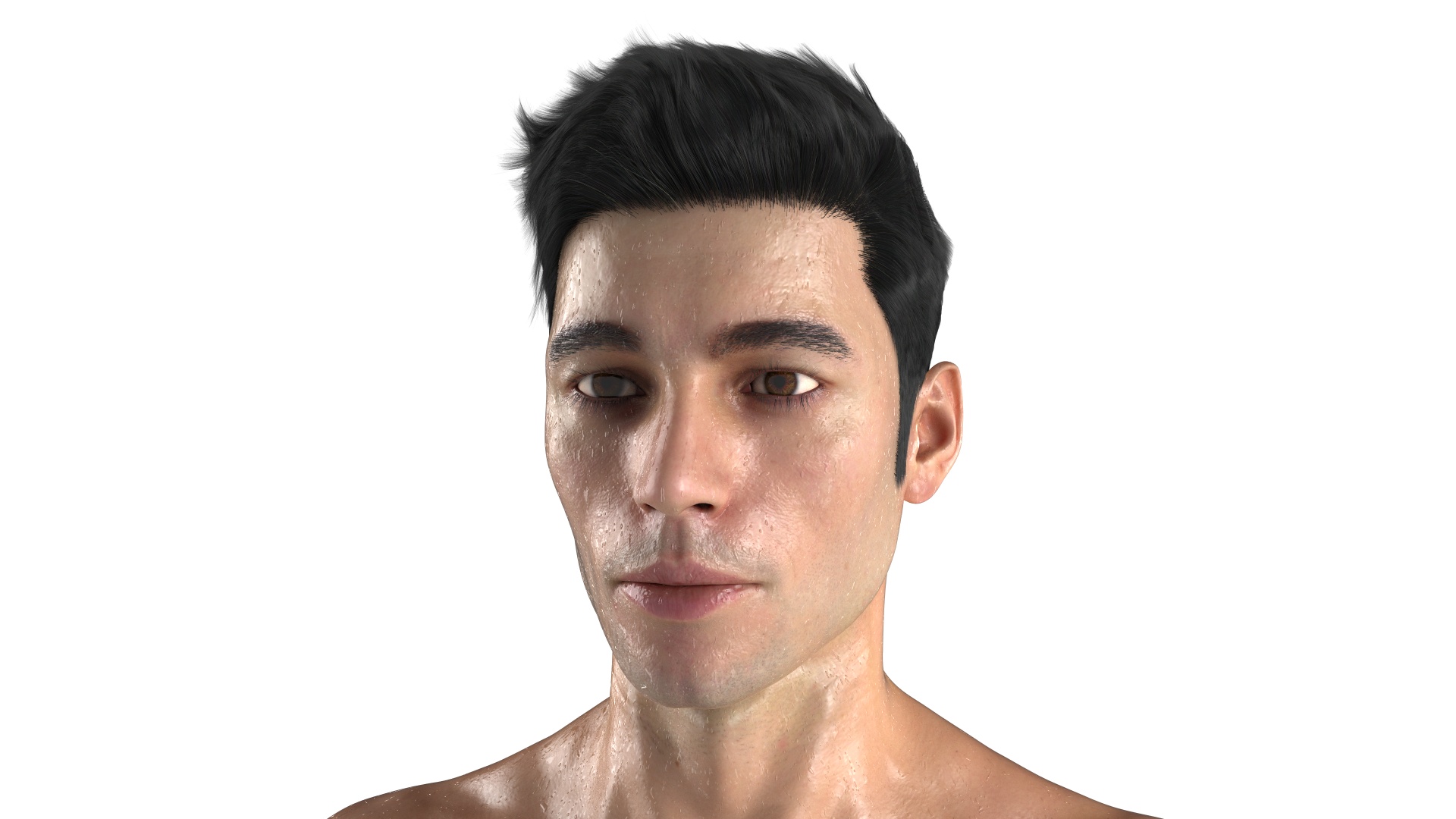3D UFC MMA Fighter Wet with Sweat A-Pose Fur