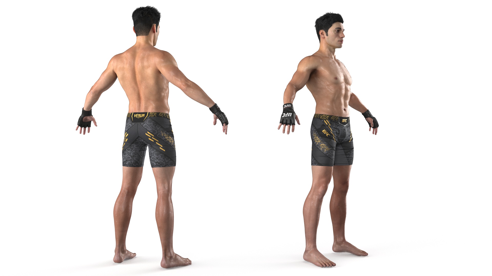 3D UFC MMA Fighter Wet with Sweat A-Pose Fur