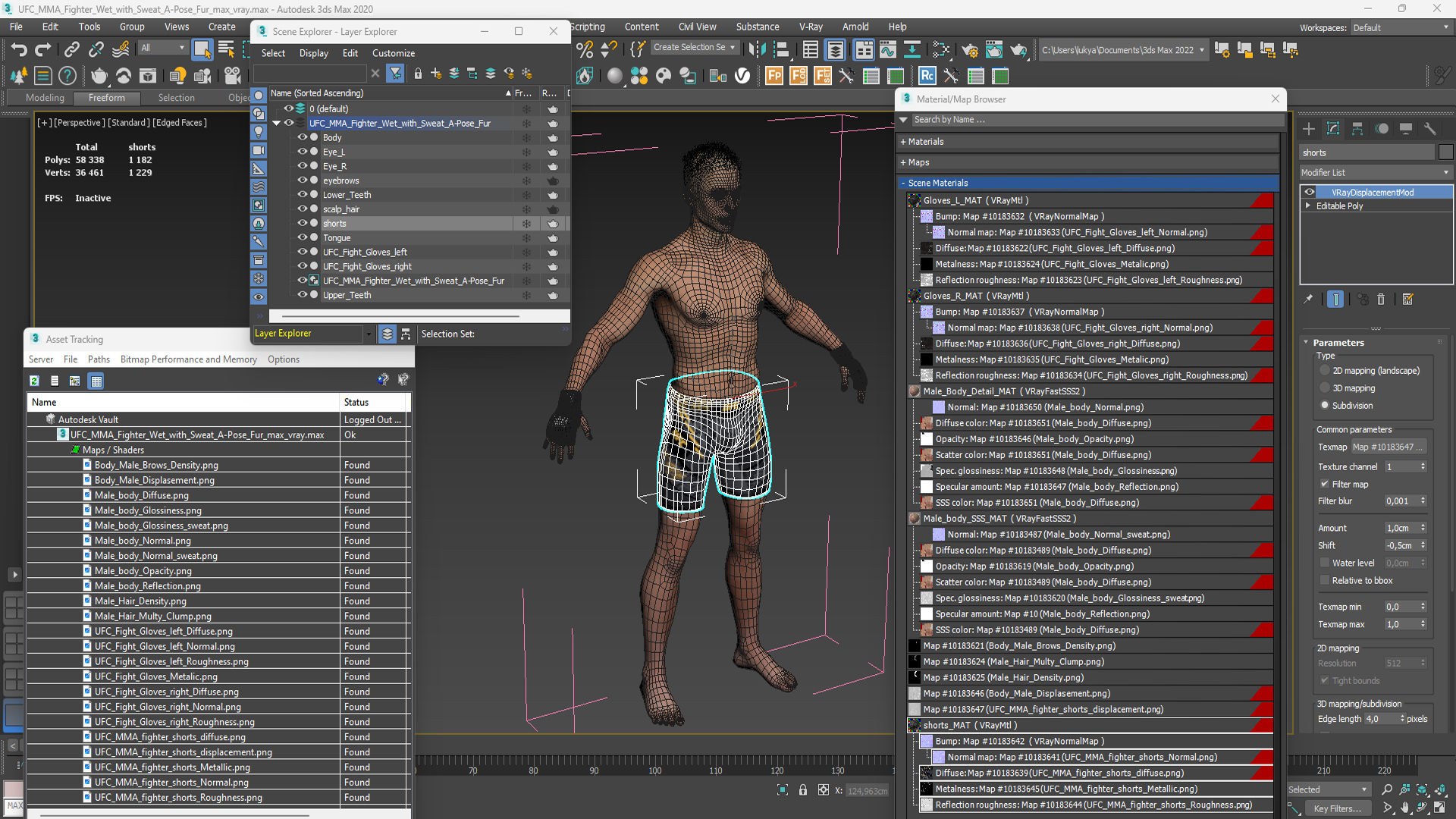 3D UFC MMA Fighter Wet with Sweat A-Pose Fur