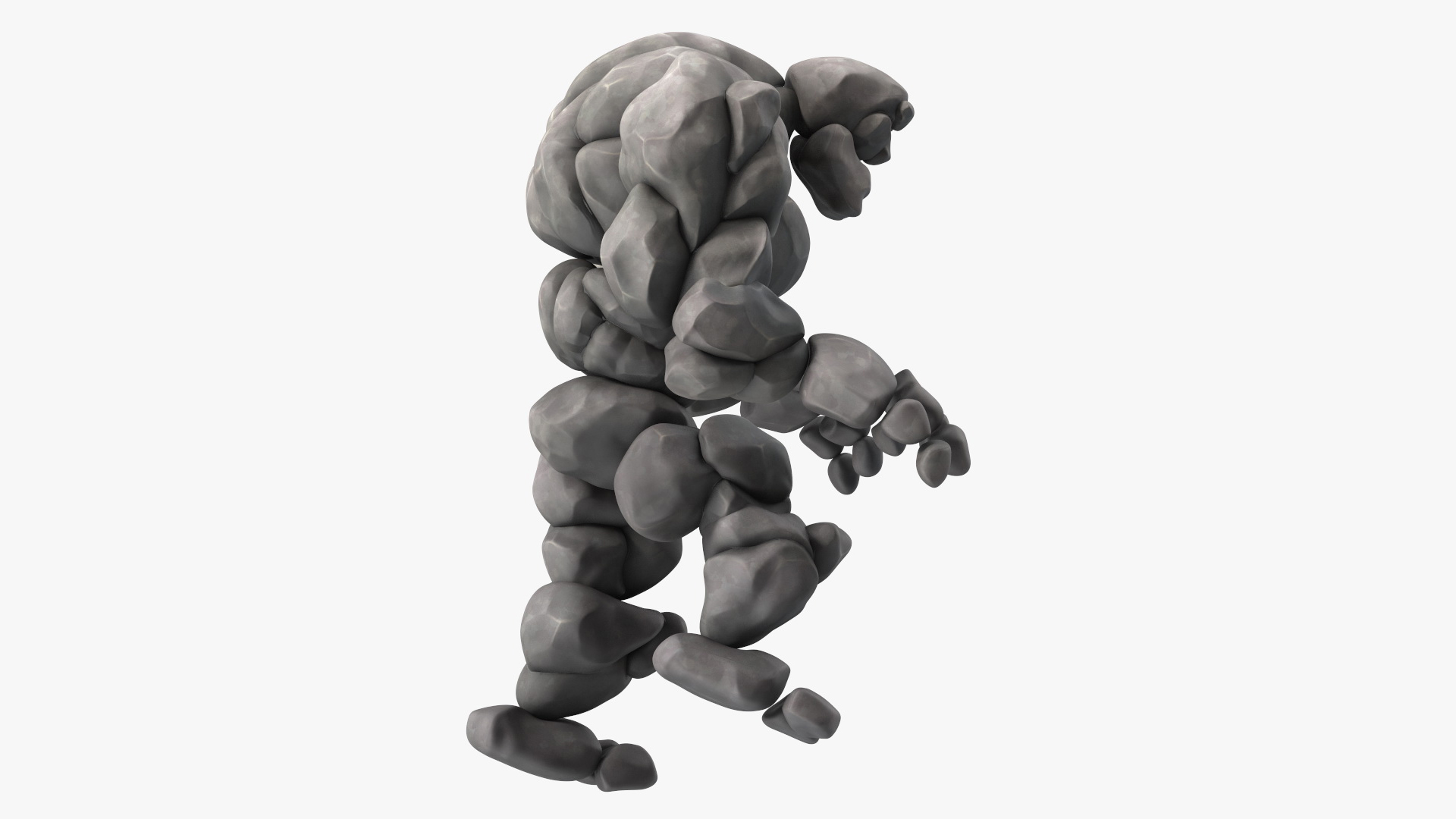 3D model Character Stone Golem Cartoon Gray Rigged for Cinema 4D