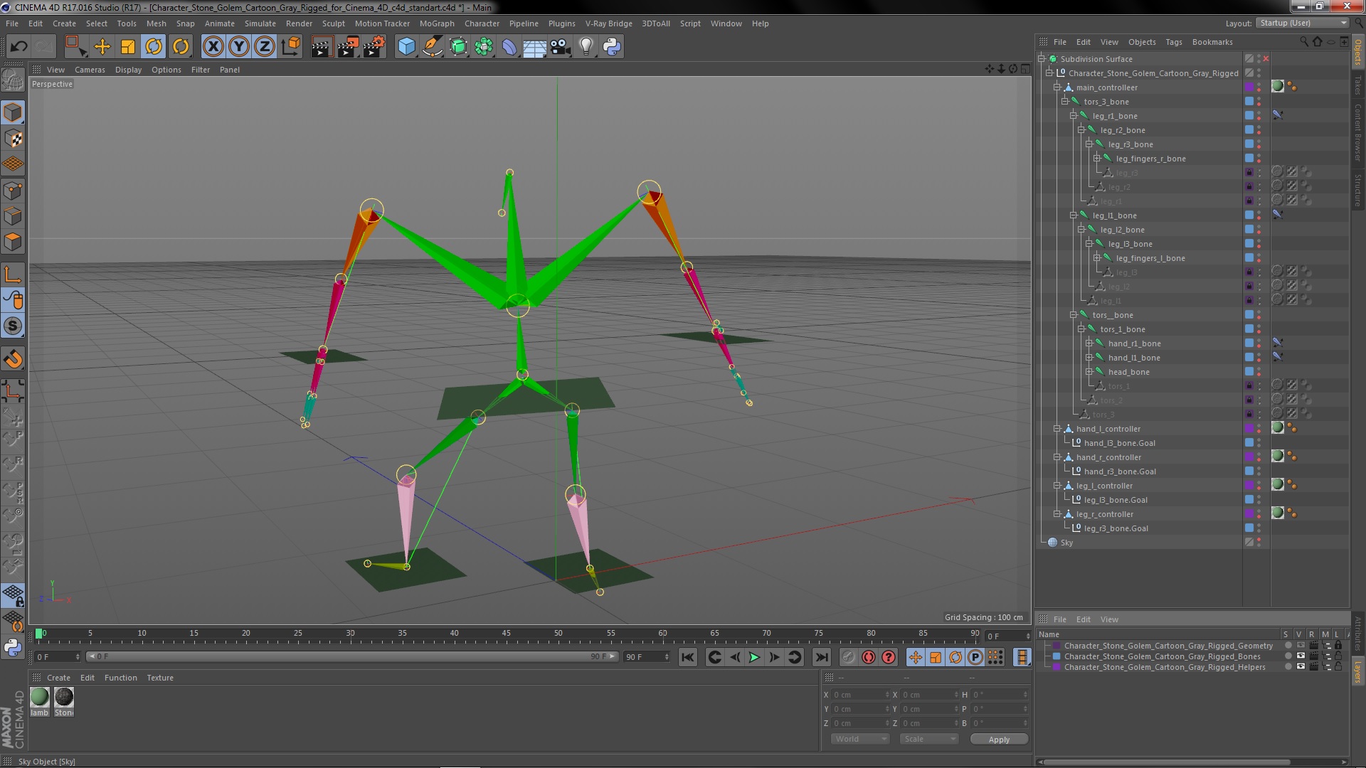 3D model Character Stone Golem Cartoon Gray Rigged for Cinema 4D
