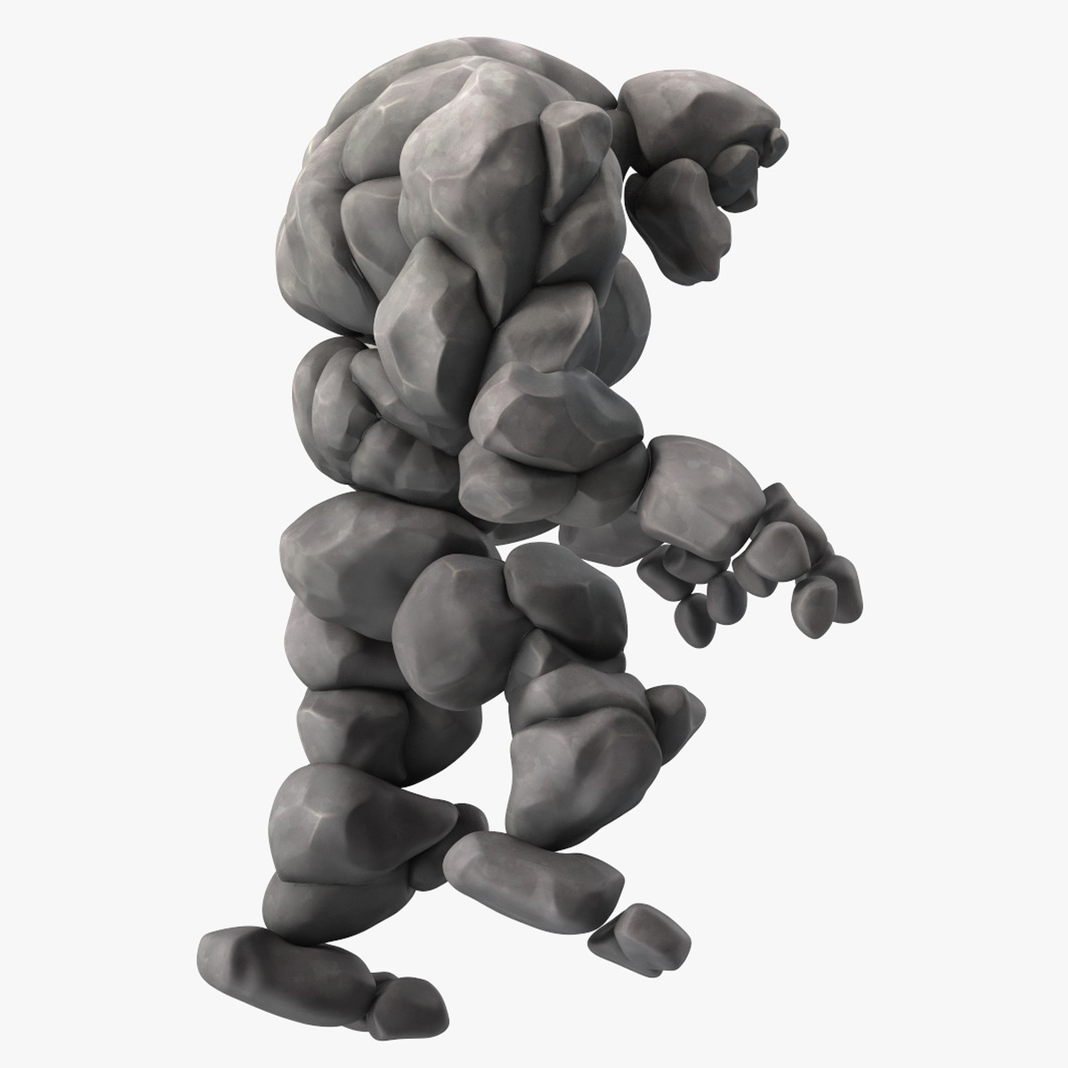 3D model Character Stone Golem Cartoon Gray Rigged for Cinema 4D