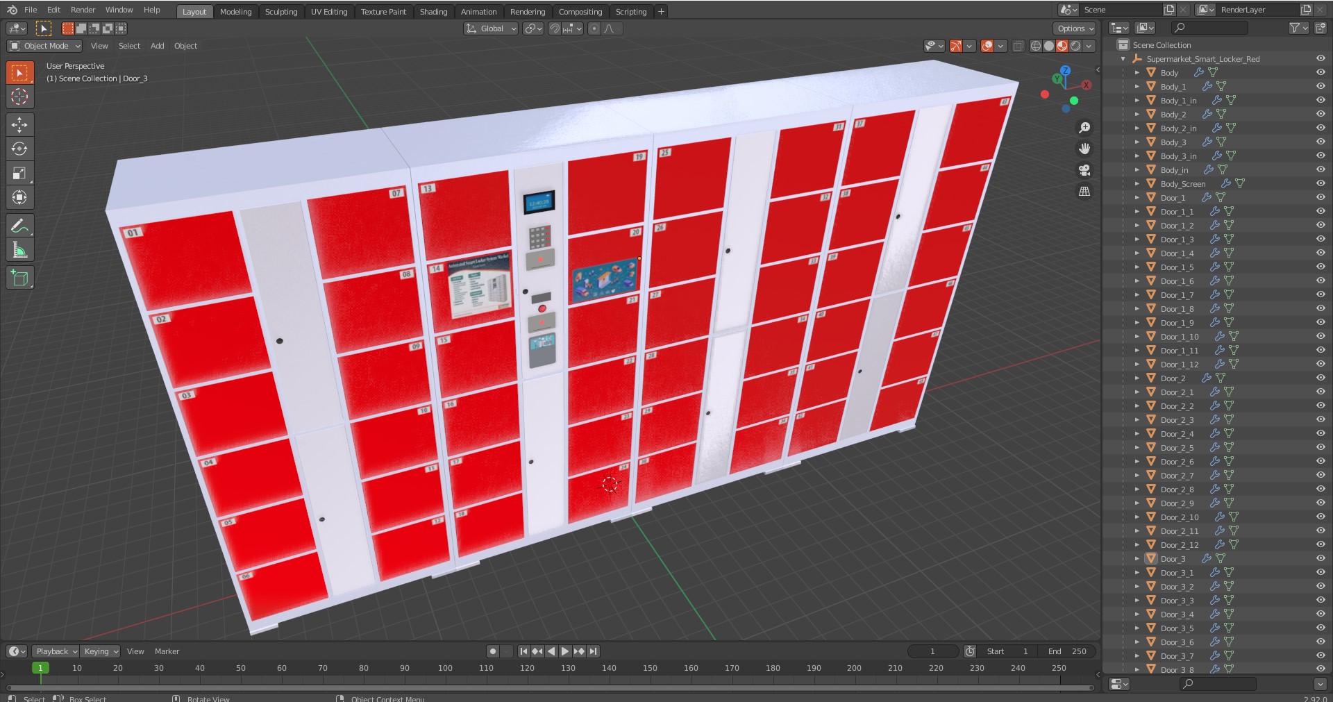 3D Supermarket Smart Locker Red model