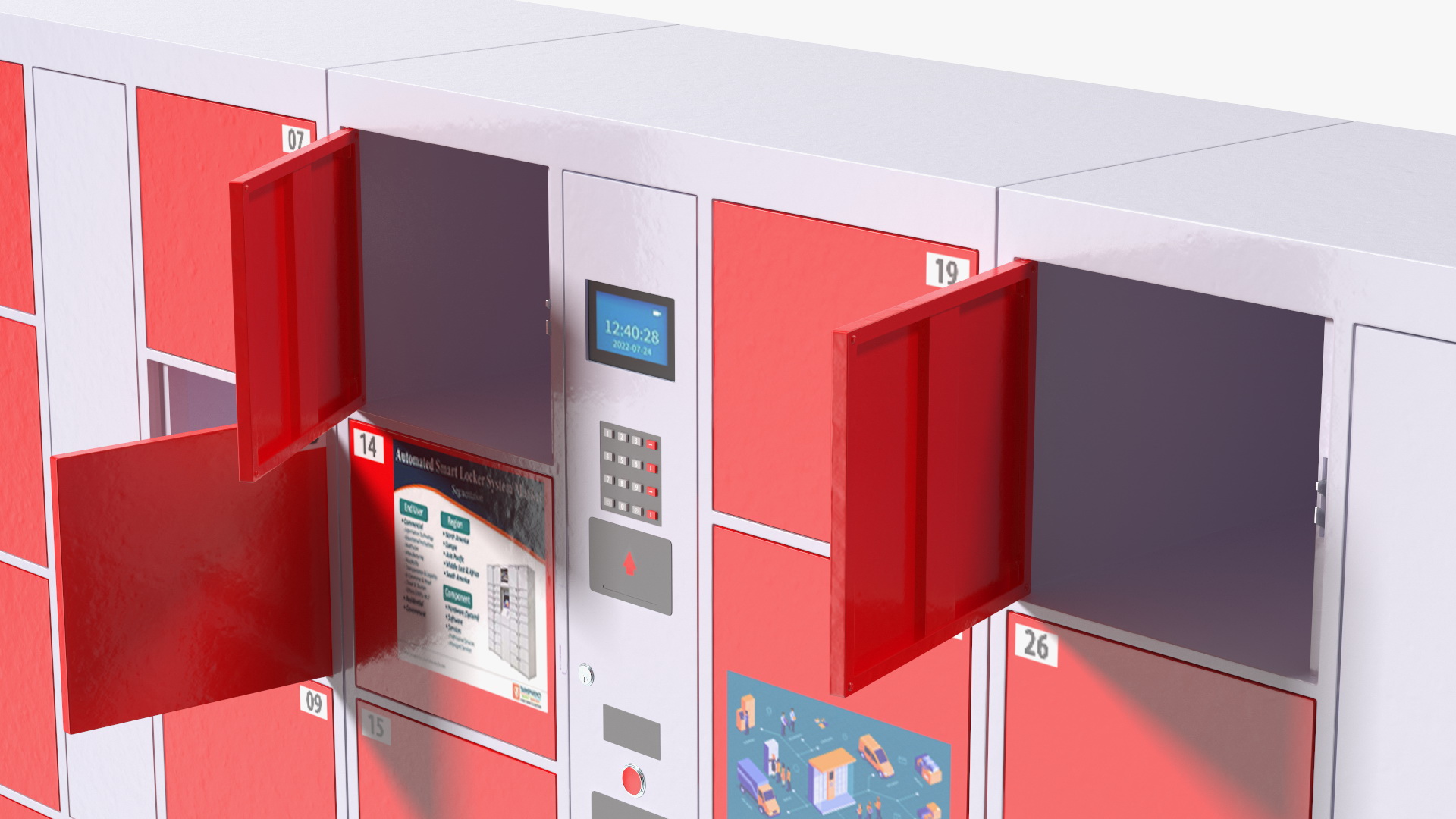 3D Supermarket Smart Locker Red model