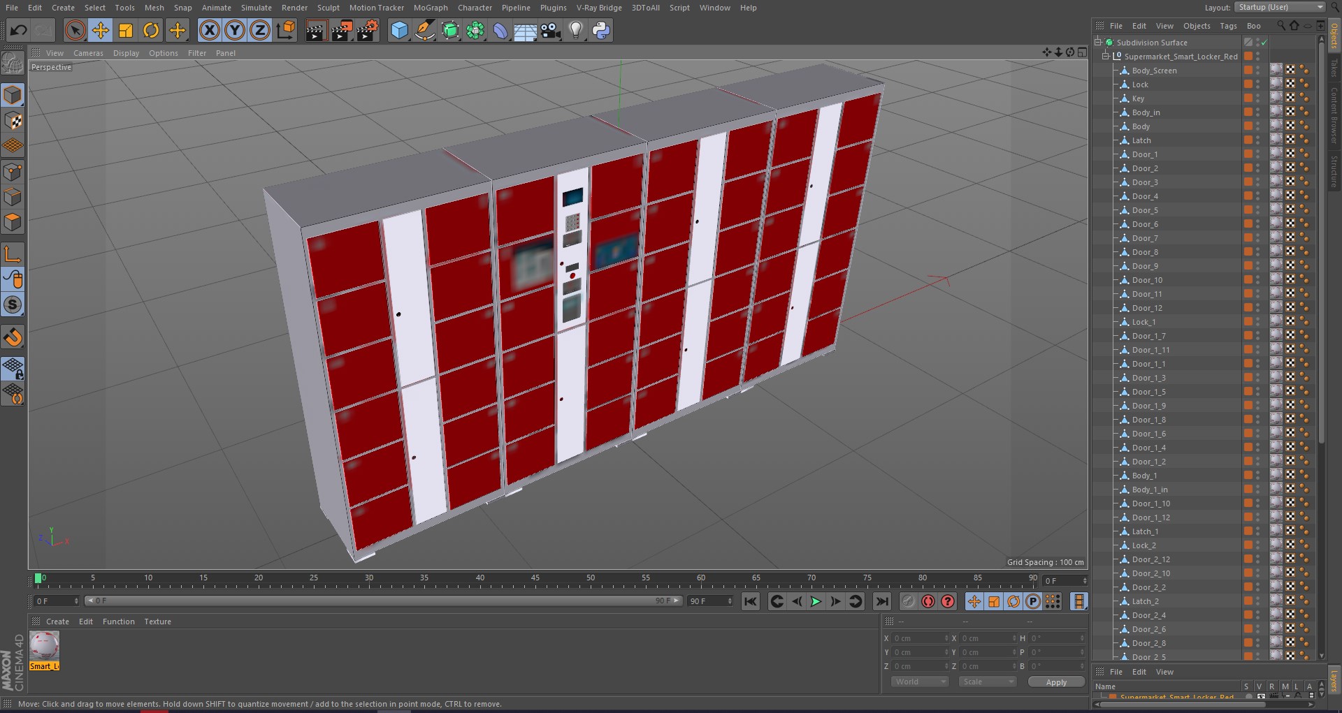 3D Supermarket Smart Locker Red model
