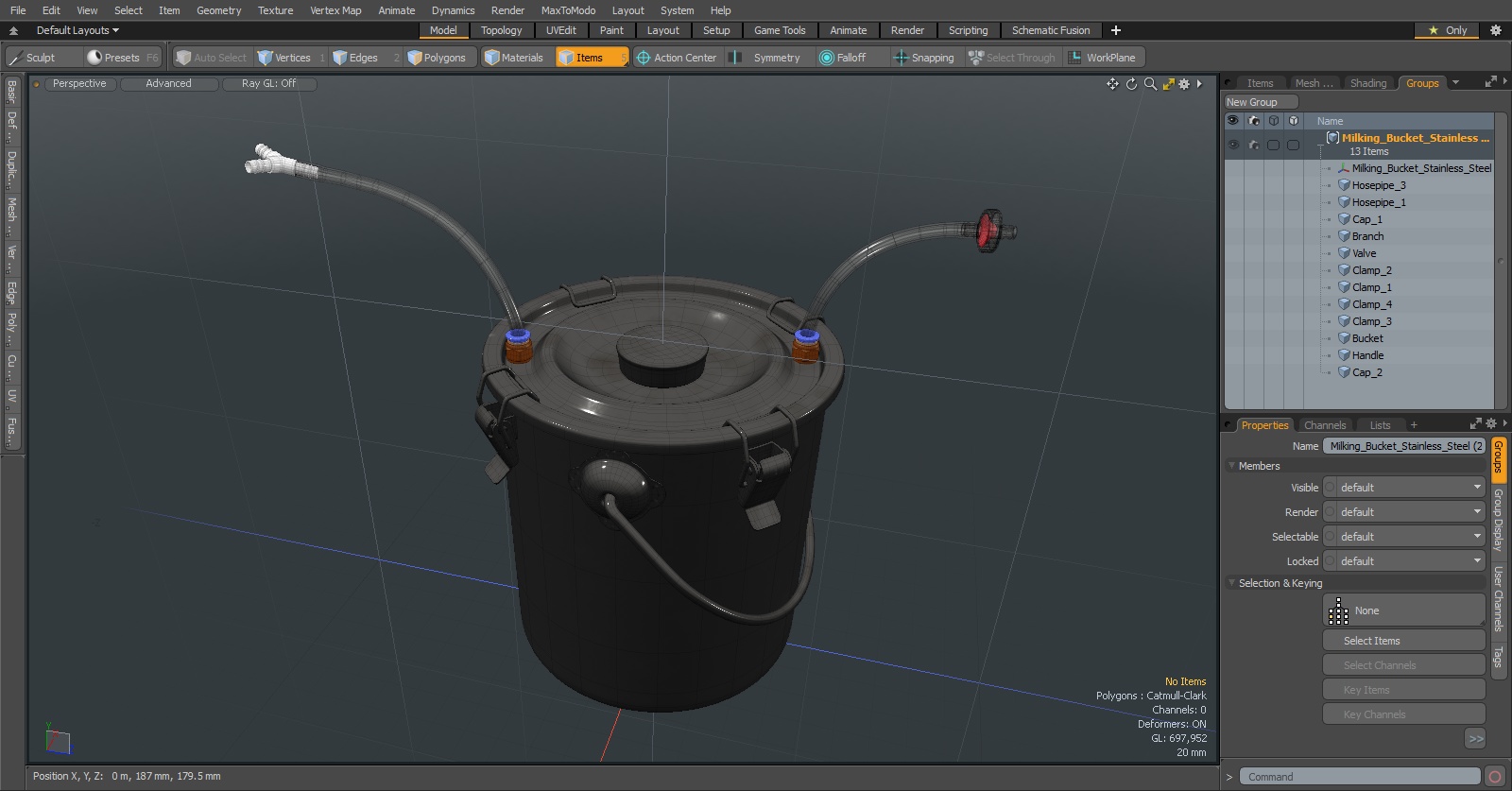 3D model Milking Bucket Stainless Steel