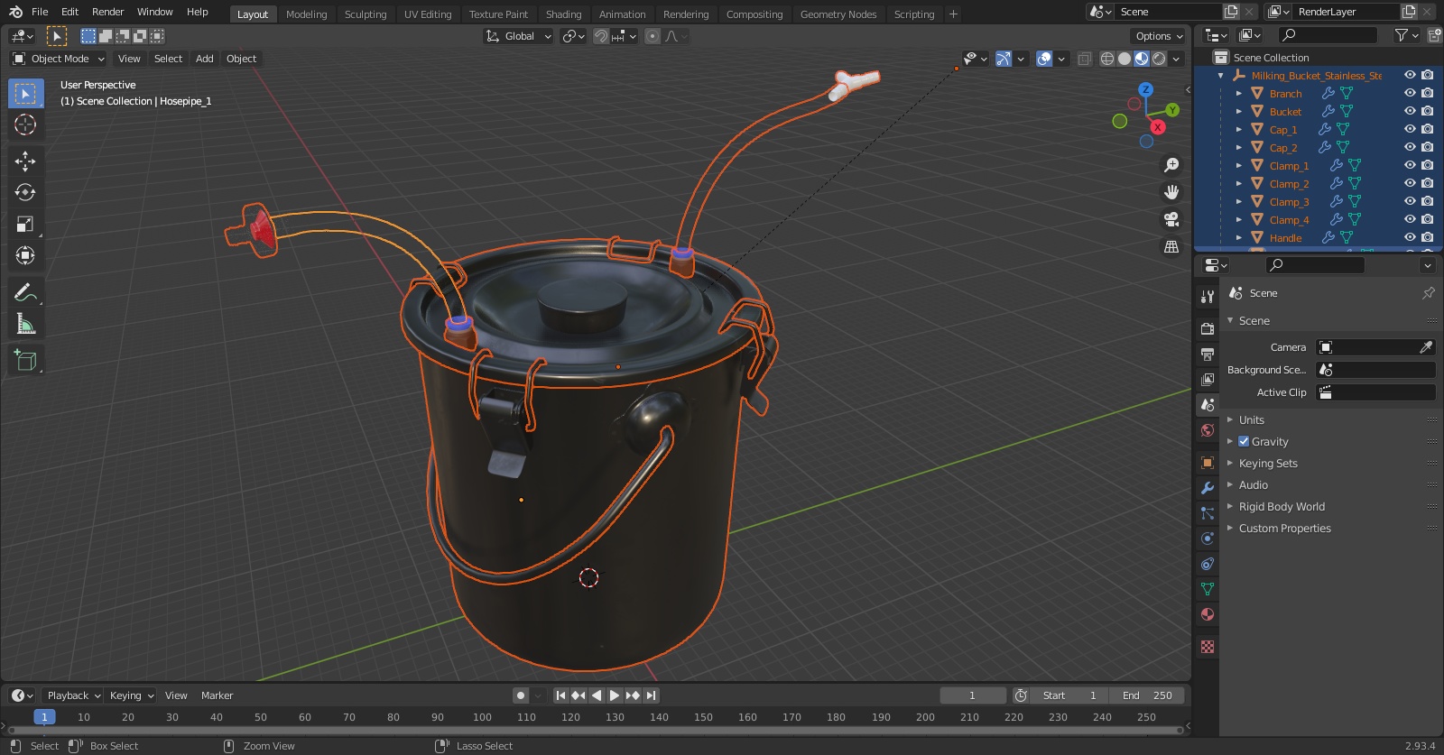 3D model Milking Bucket Stainless Steel
