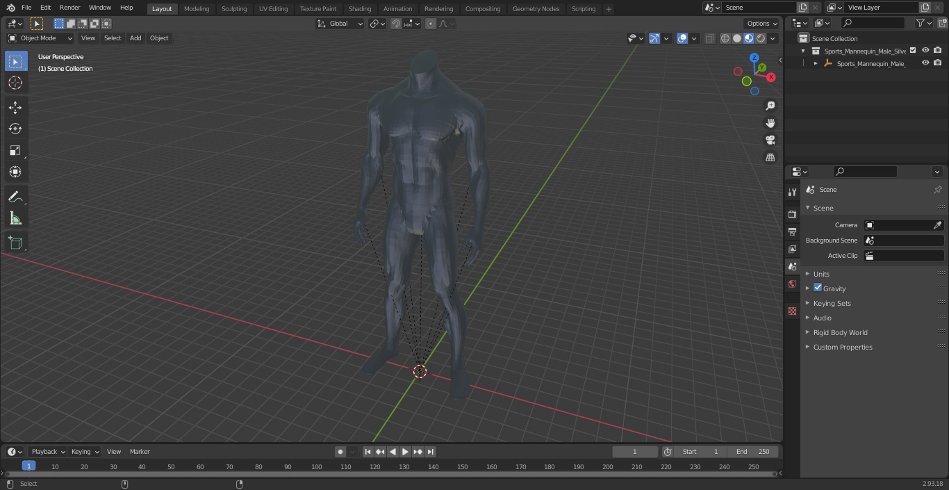 3D Sports Mannequin Male Silver model