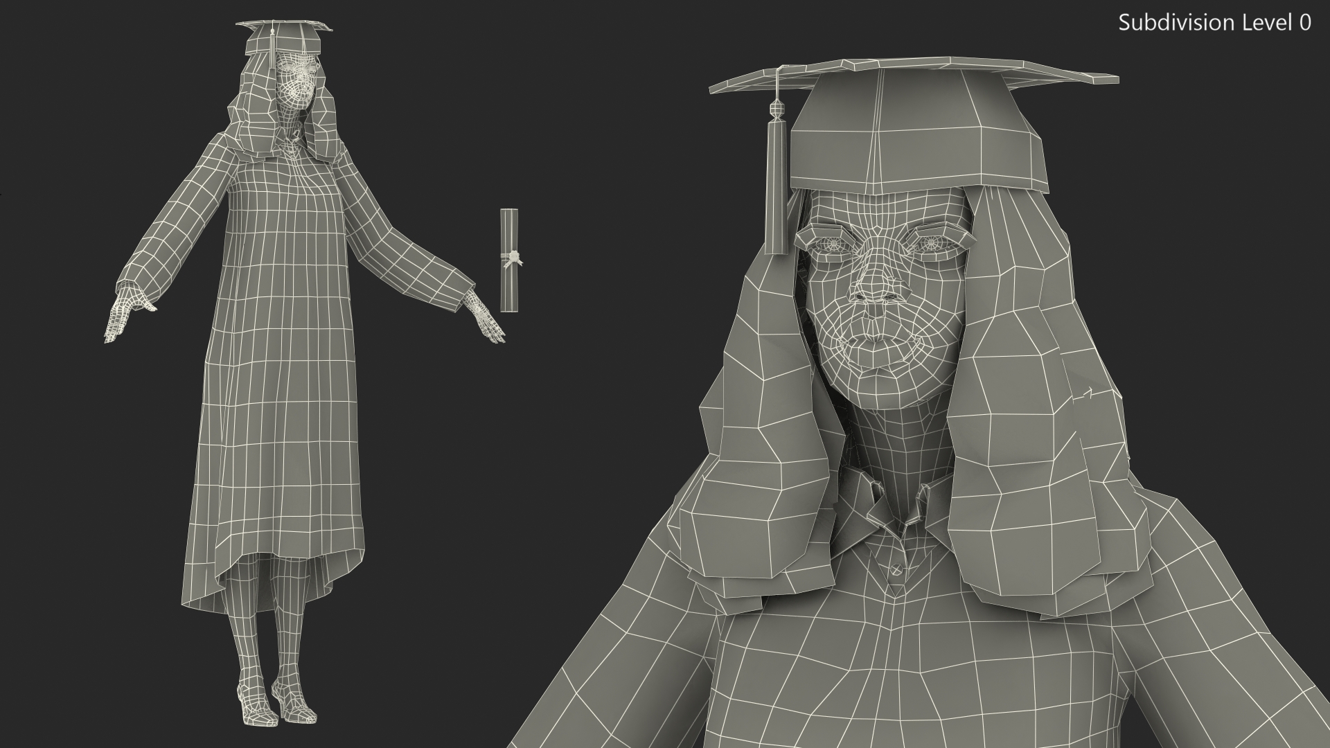 3D Dark Skin Graduation Gown Woman T Pose model