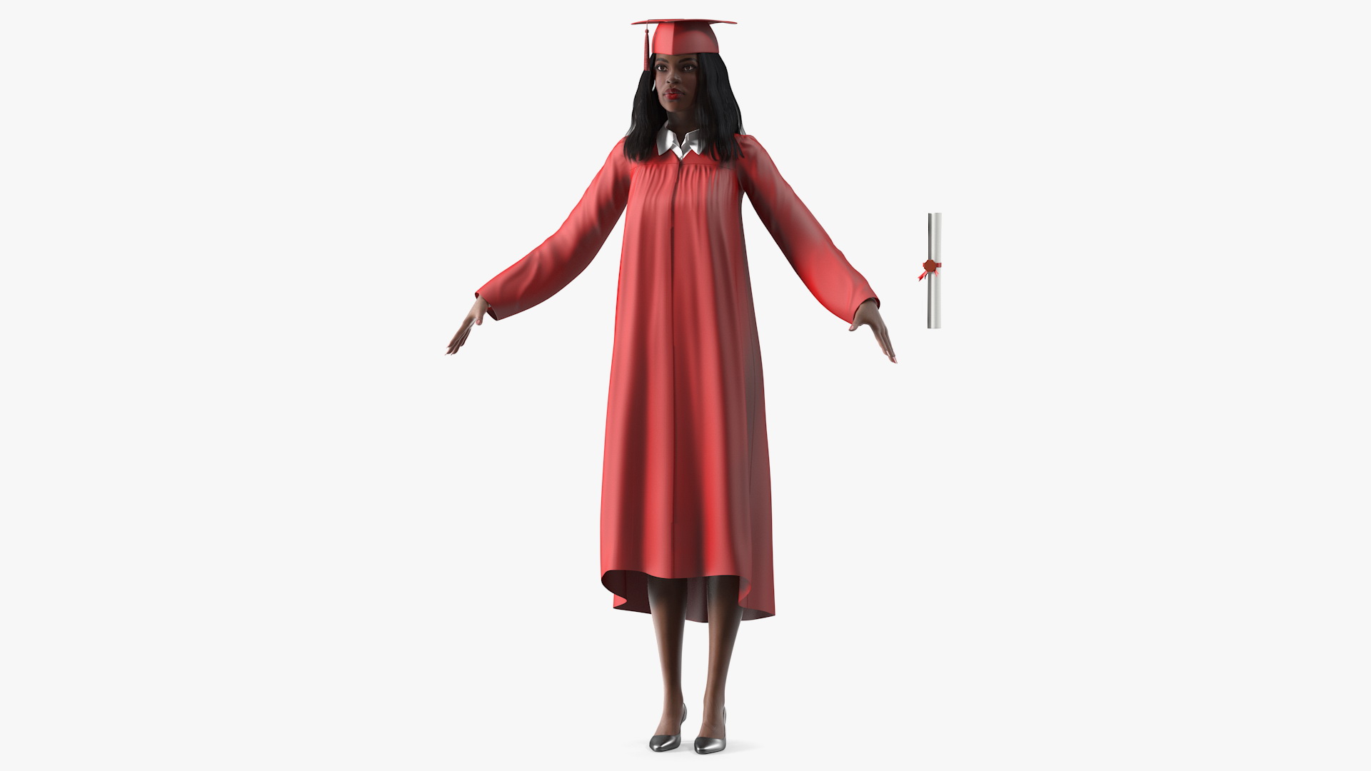 3D Dark Skin Graduation Gown Woman T Pose model